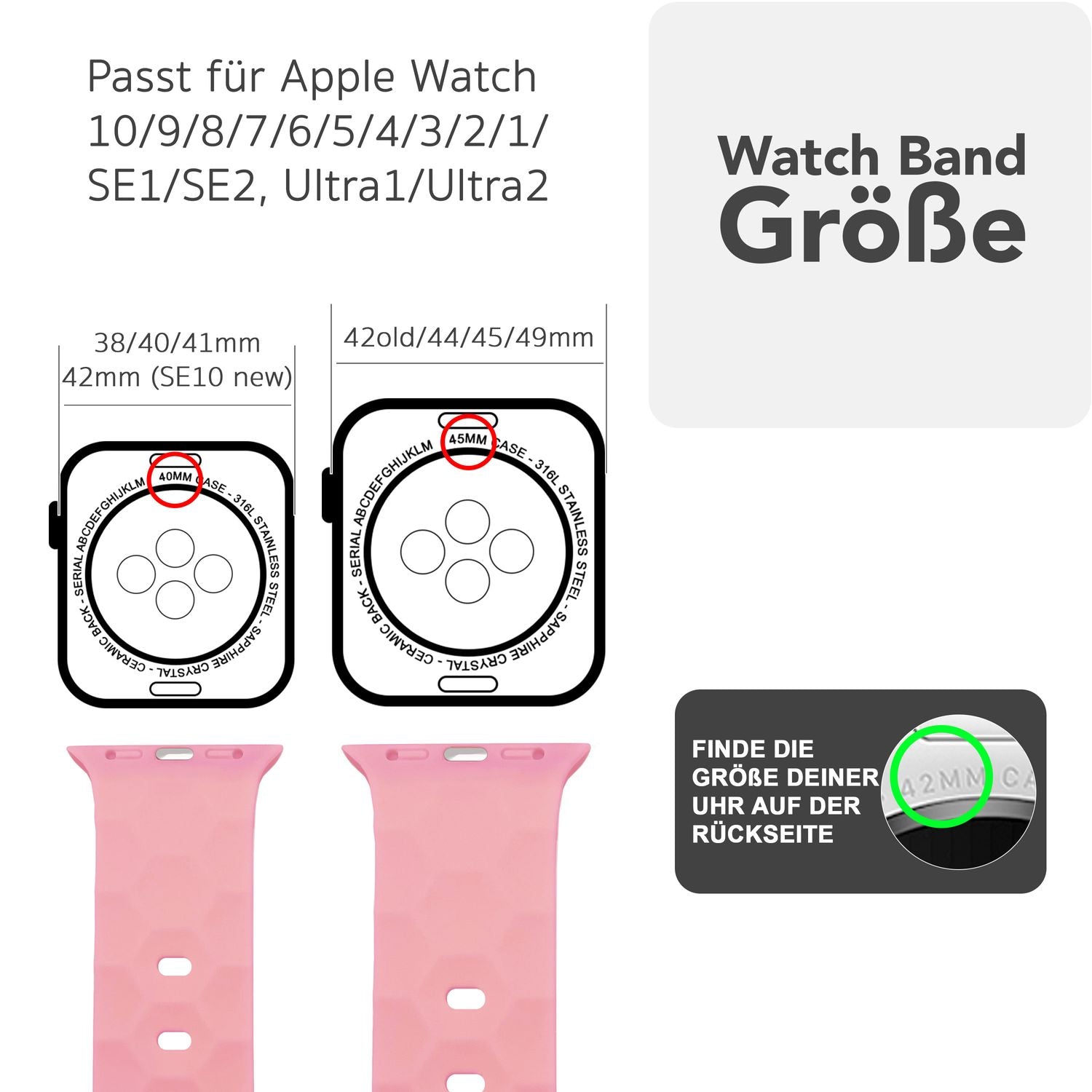 NALIA Hexion Armband für Apple Watch Series SE/10/9/8/7/6/5/4/3/2/1, Gehäusegröße 38/40/41/42mm, Silikon Loop Sportarmband mit Steck-Pin & im Hexagon Design Zartrosa NALIA Silikon Armband