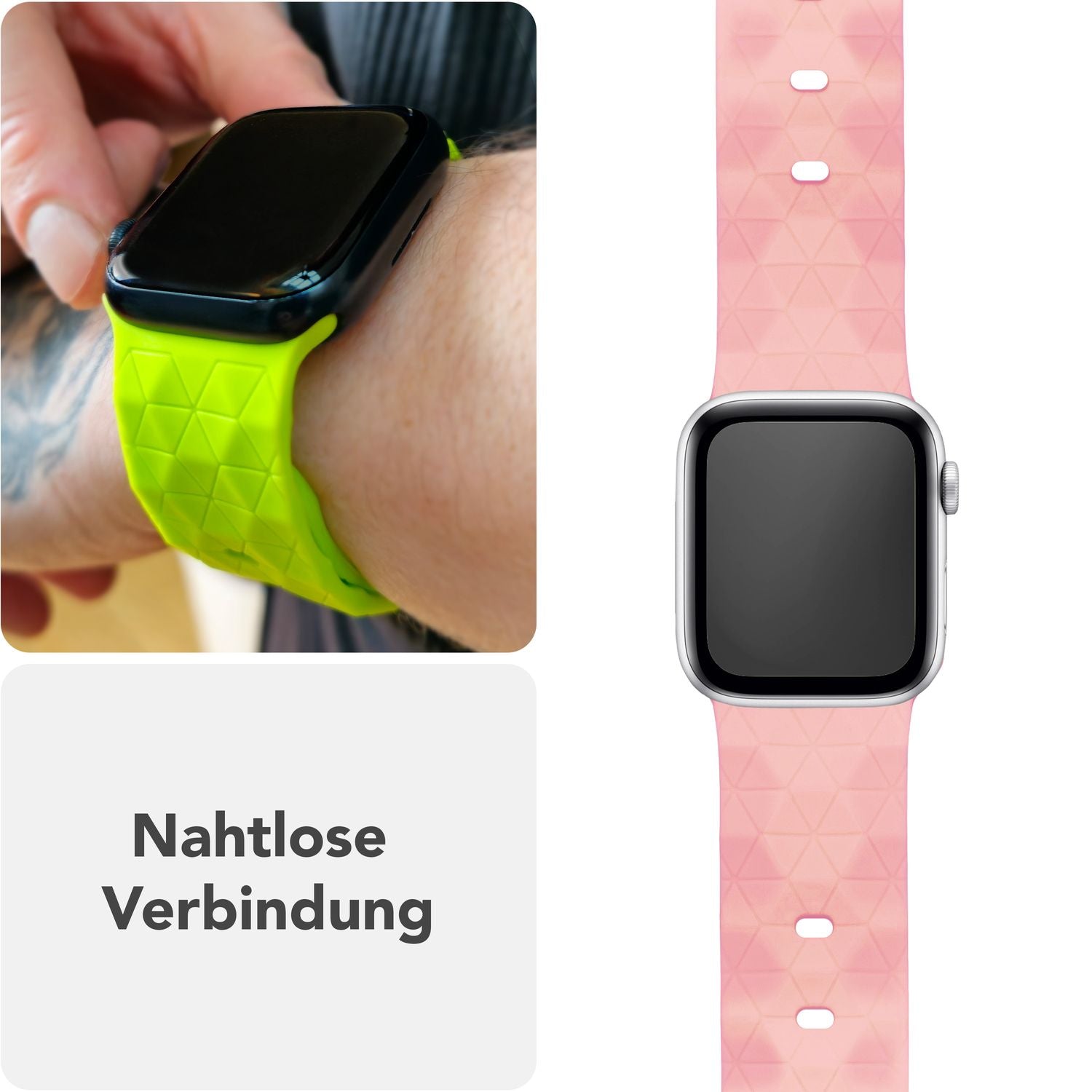 NALIA Hexion Armband für Apple Watch Series SE/10/9/8/7/6/5/4/3/2/1, Gehäusegröße 38/40/41/42mm, Silikon Loop Sportarmband mit Steck-Pin & im Hexagon Design Zartrosa NALIA Silikon Armband