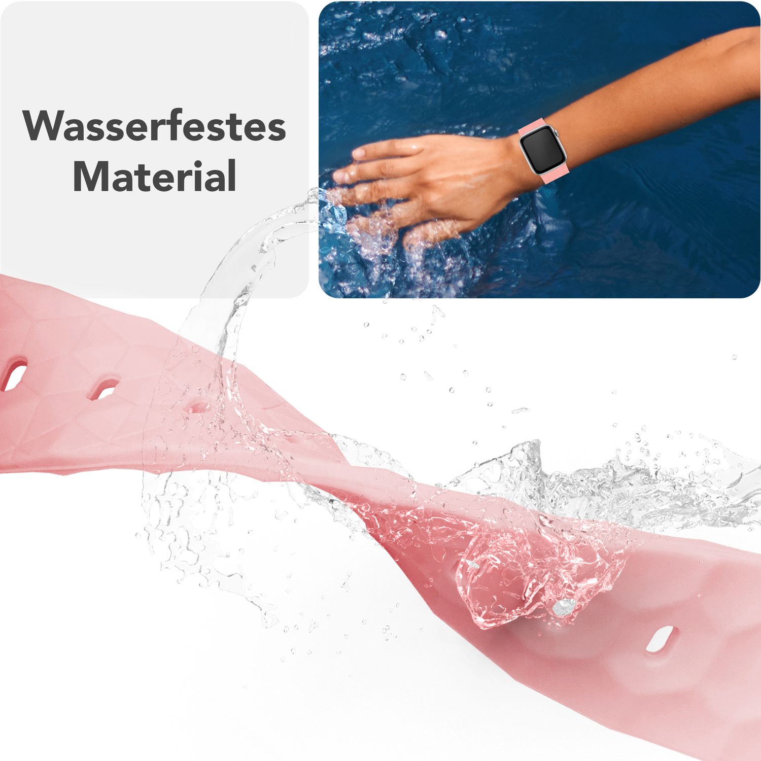 NALIA Hexion Armband für Apple Watch Series SE/10/9/8/7/6/5/4/3/2/1, Gehäusegröße 38/40/41/42mm, Silikon Loop Sportarmband mit Steck-Pin & im Hexagon Design Zartrosa NALIA Silikon Armband