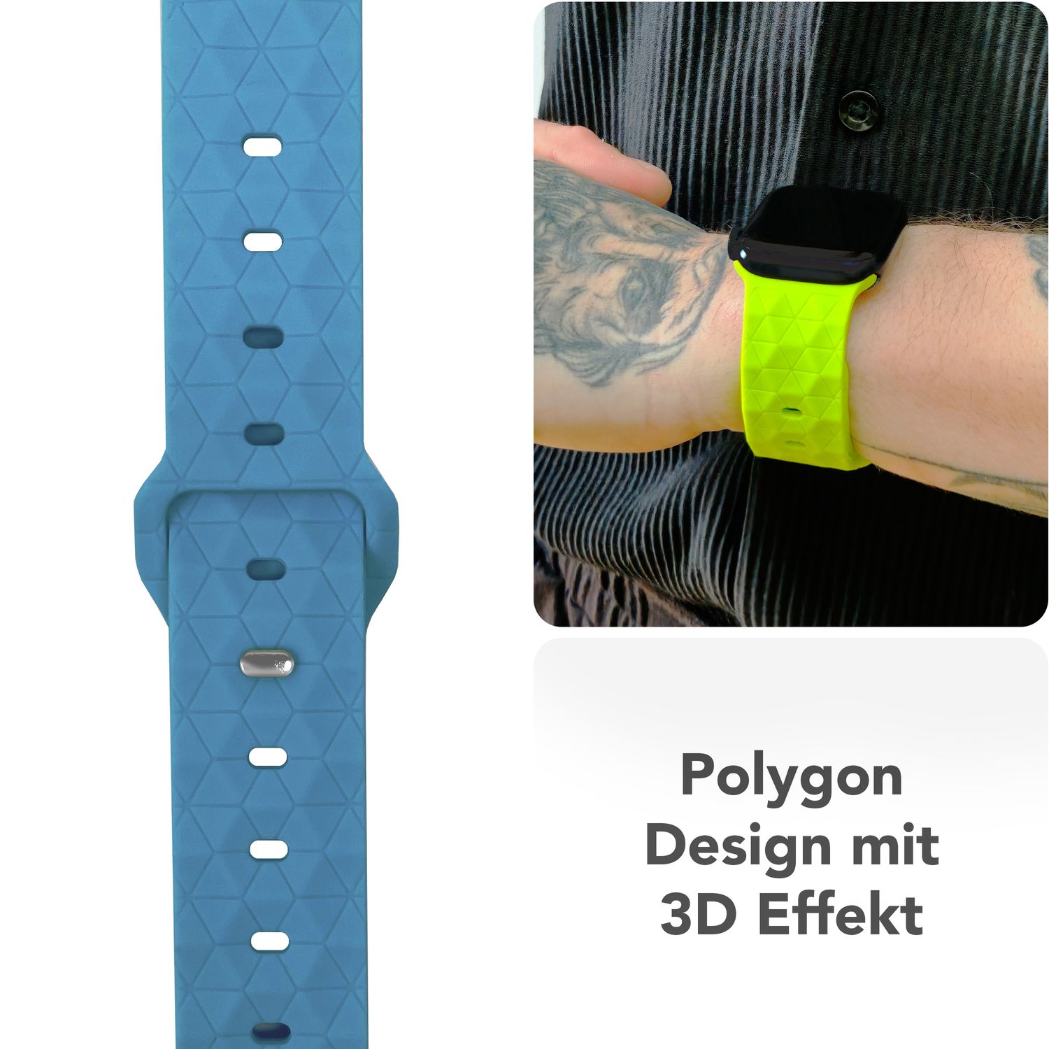 NALIA Hexion Armband für Apple Watch Series SE/10/9/8/7/6/5/4/3/2/1, Gehäusegröße 38/40/41/42mm, Silikon Loop Sportarmband mit Steck-Pin & im Hexagon Design Nebelblau NALIA Silikon Armband