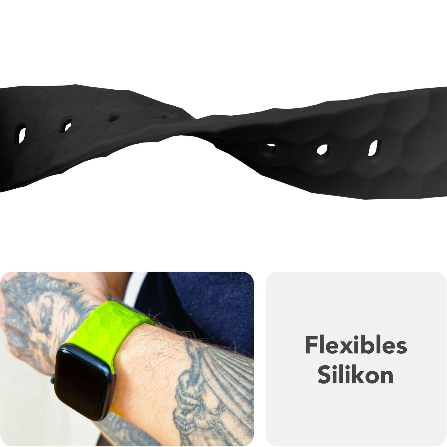 NALIA Hexion Armband für Apple Watch Series SE/10/9/8/7/6/5/4/3/2/1, Gehäusegröße 38/40/41/42mm, Silikon Loop Sportarmband mit Steck-Pin & im Hexagon Design Tiefschwarz NALIA Silikon Armband