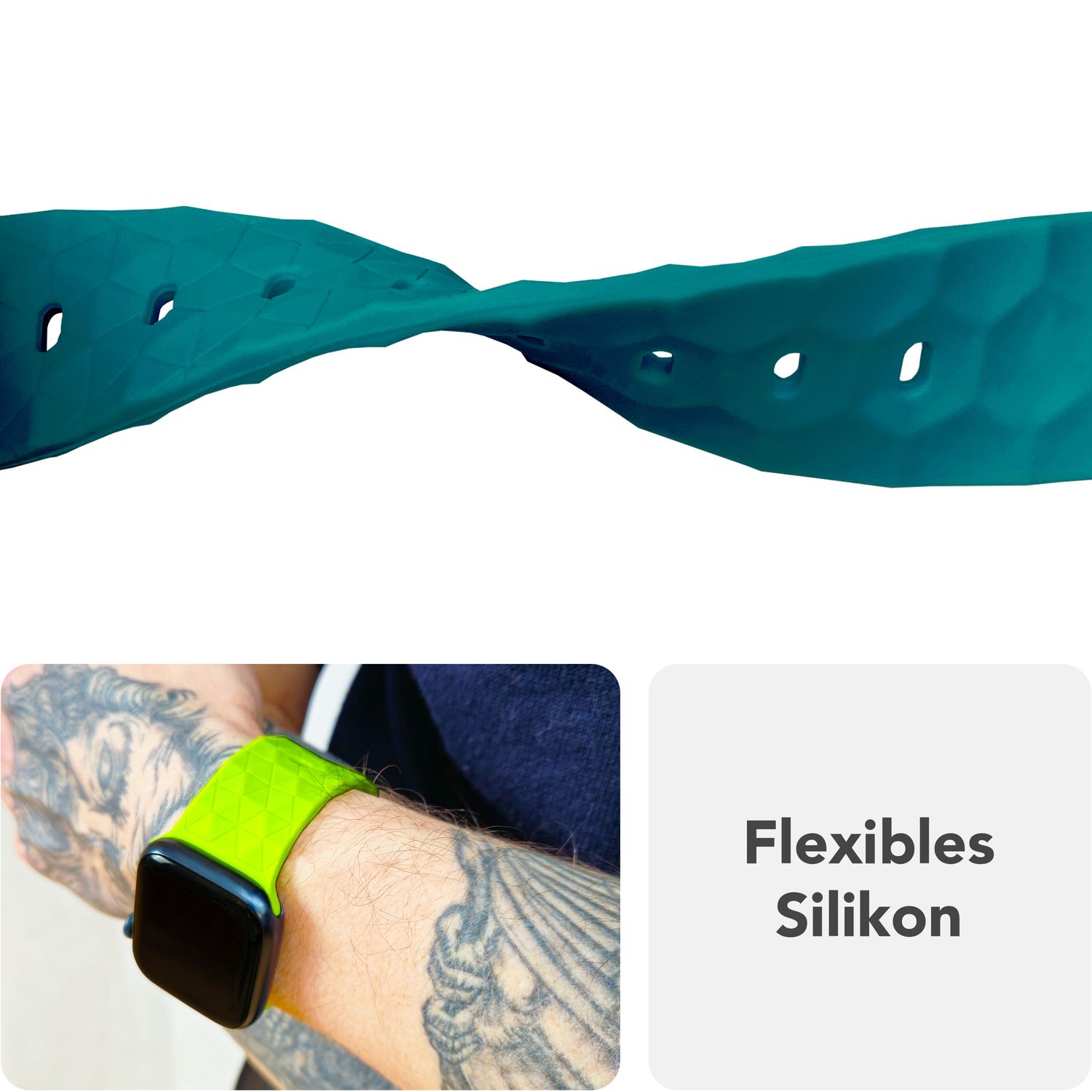 NALIA Hexion Armband für Apple Watch Series Ultra/SE/10/9/8/7/6/5/4/3/2/1, Gehäusegröße 42/44/45/46/49mm, Silikon Loop Sportarmband mit Steck-Pin & im Hexagon Design