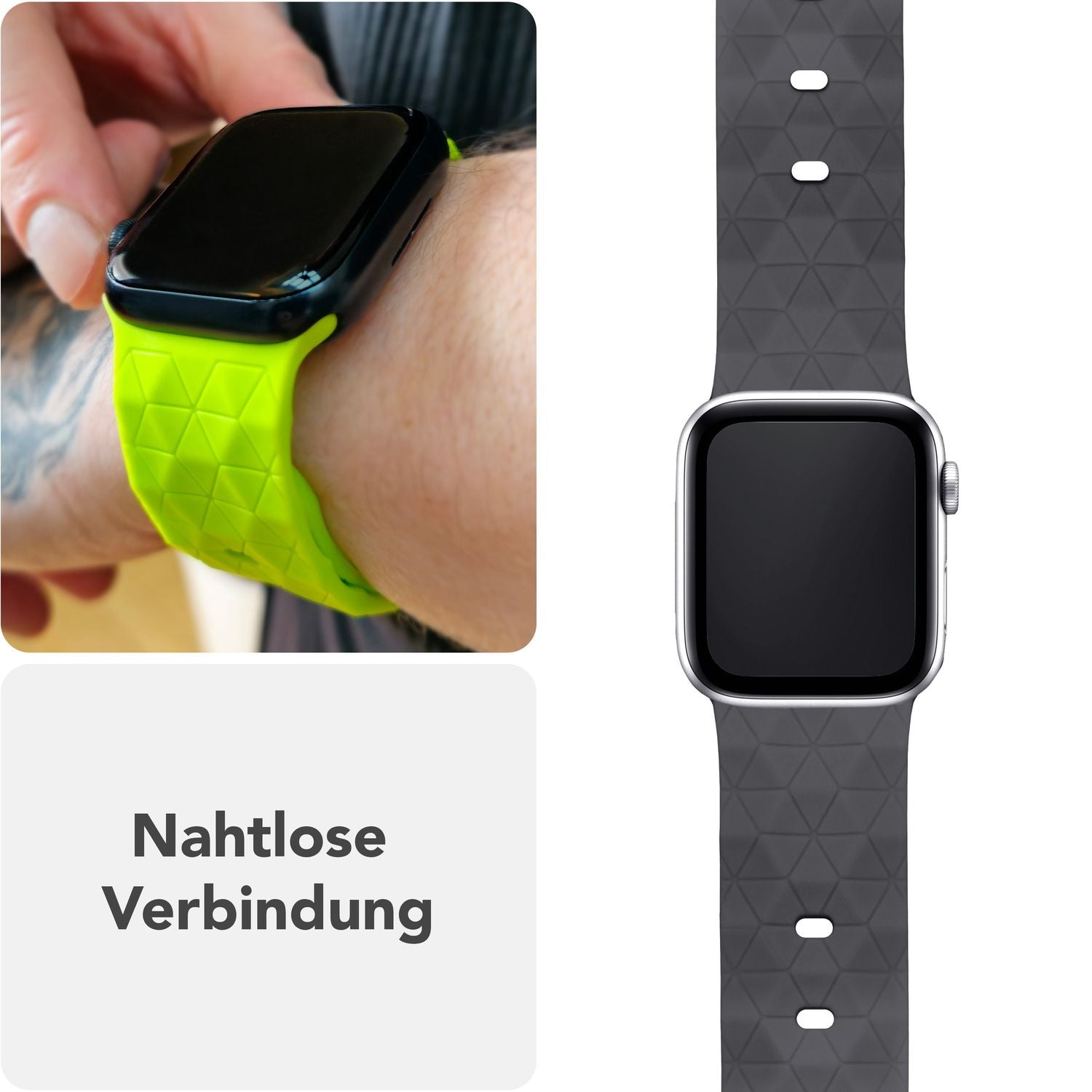 NALIA Hexion Armband für Apple Watch Series Ultra/SE/10/9/8/7/6/5/4/3/2/1, Gehäusegröße 42/44/45/46/49mm, Silikon Loop Sportarmband mit Steck-Pin & im Hexagon Design