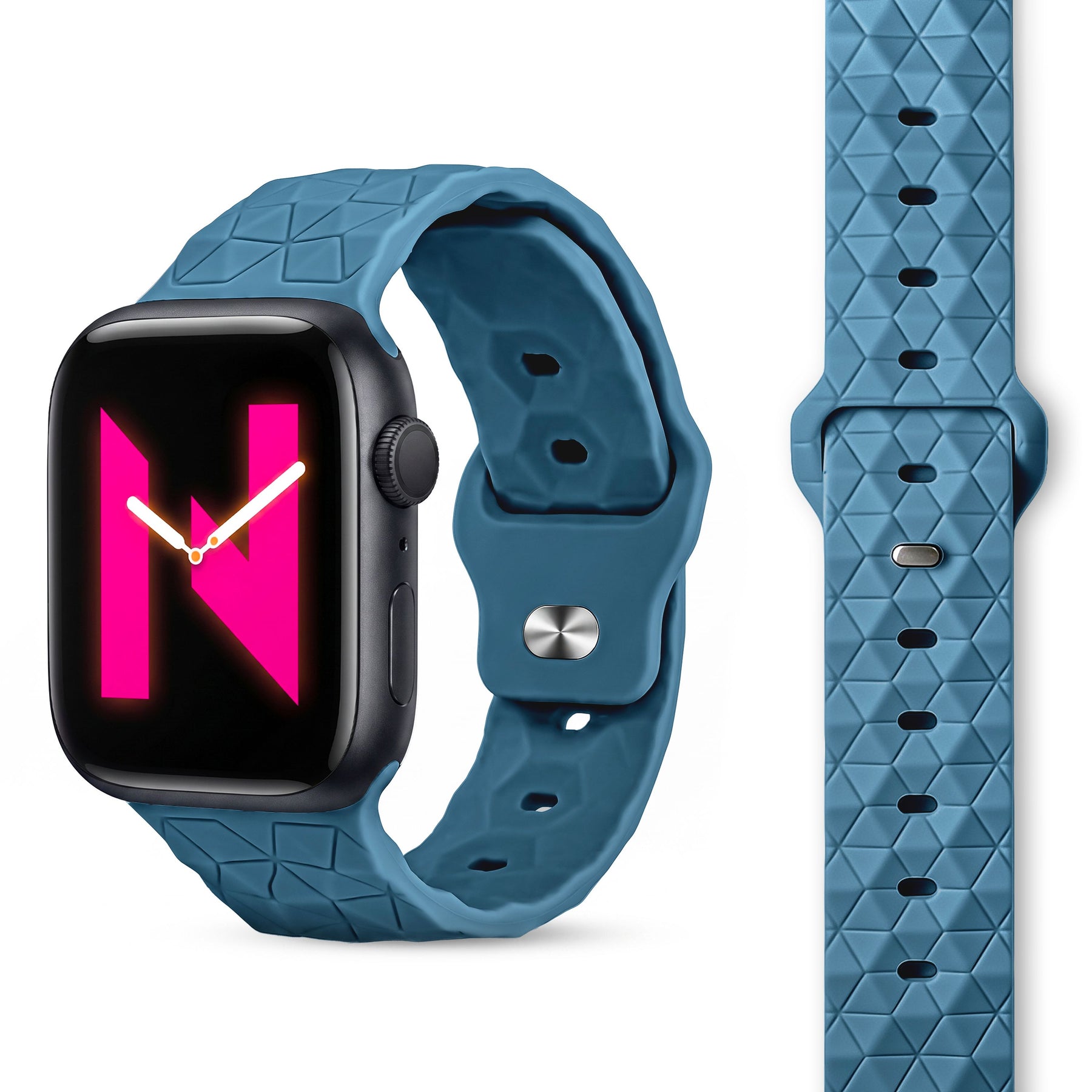 NALIA Hexion Silikon Armband kompatibel mit Apple Watch Armband iWatch Series Ultra/SE 10 9 8 7 6 5 4 3 2 1, 42/44/45/46/49mm, Watch Silikonband Sportarmband mit Steck-Pin Nebelblau NALIA Silikon Armband