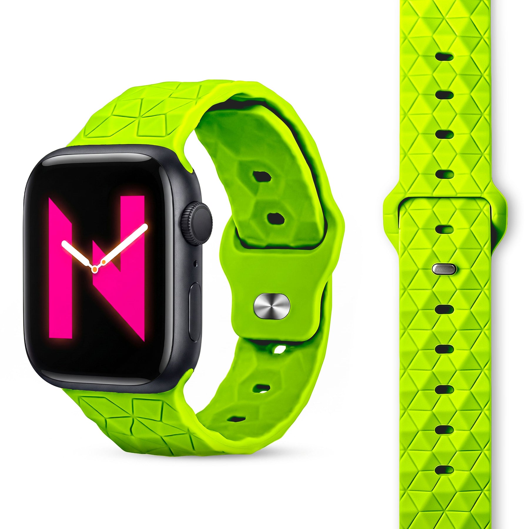 NALIA Hexion Silikon Armband kompatibel mit Apple Watch Armband iWatch Series Ultra/SE 10 9 8 7 6 5 4 3 2 1, 42/44/45/46/49mm, Watch Silikonband Sportarmband mit Steck-Pin Neon Gelb NALIA Silikon Armband