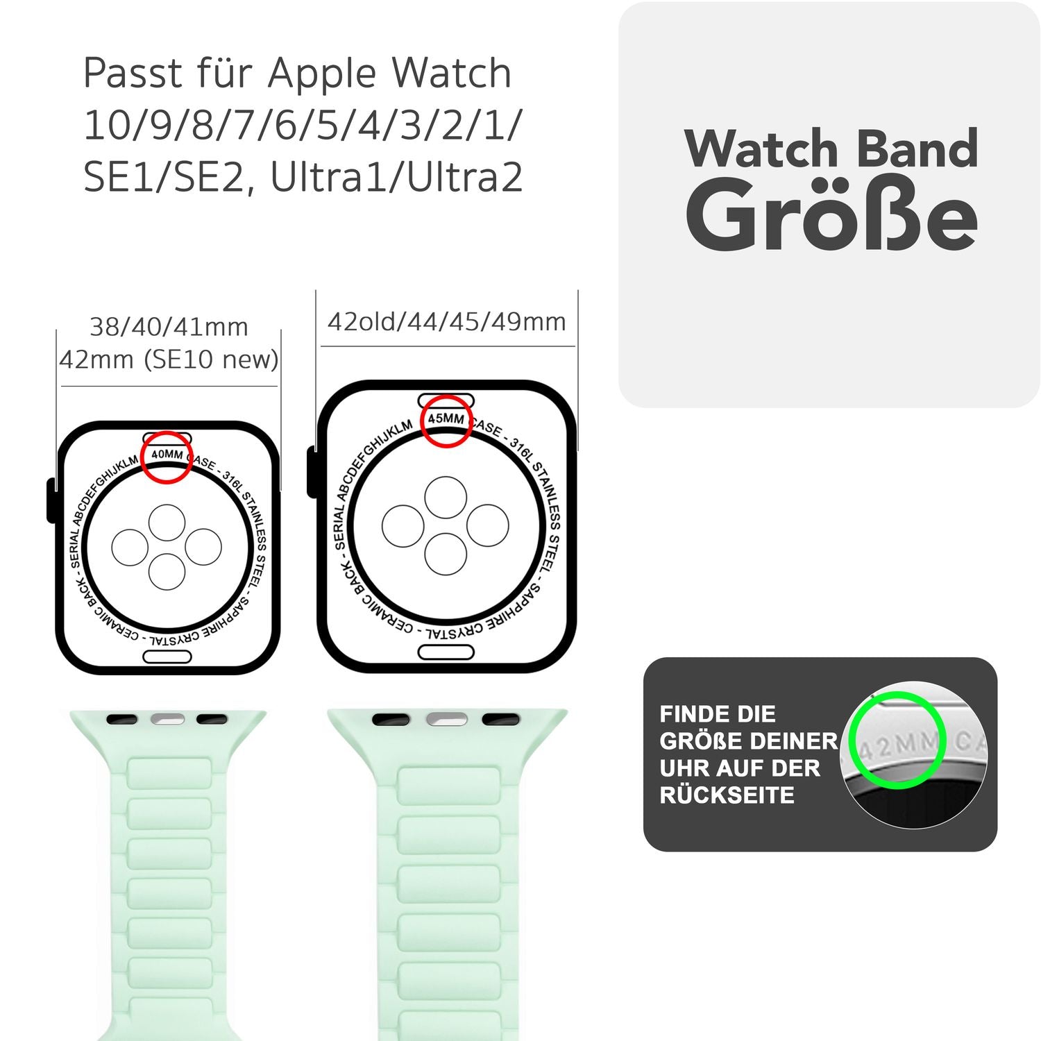 NALIA Pulse Armband für Apple Watch Series SE/10/9/8/7/6/5/4/3/2/1, Gehäusegröße 38/40/41/42mm, 3D Textur Silikon Sportarmband mit Steck-Pin Verschluss Eisminze NALIA Silikon Armband