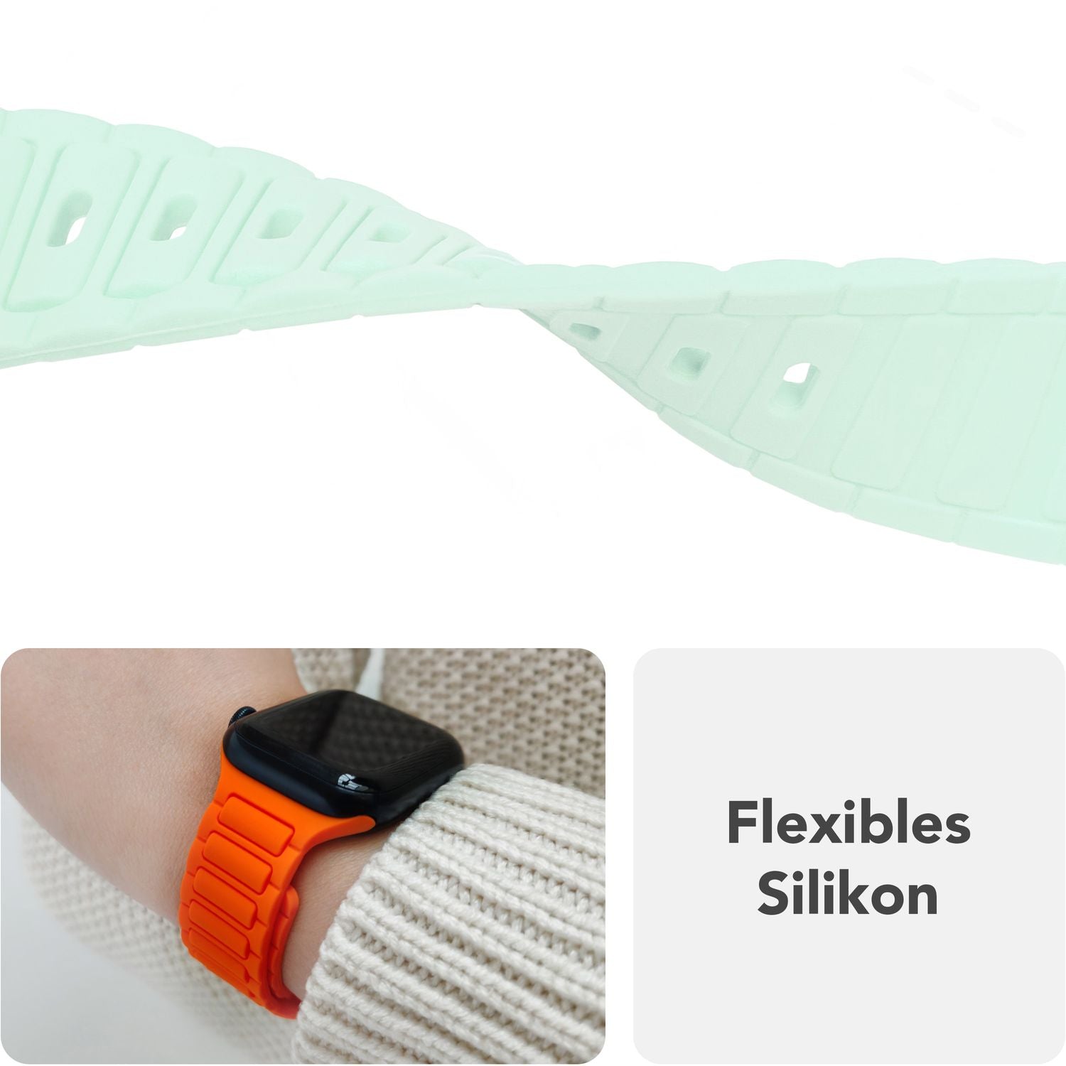 NALIA Pulse Armband für Apple Watch Series SE/10/9/8/7/6/5/4/3/2/1, Gehäusegröße 38/40/41/42mm, 3D Textur Silikon Sportarmband mit Steck-Pin Verschluss Eisminze NALIA Silikon Armband