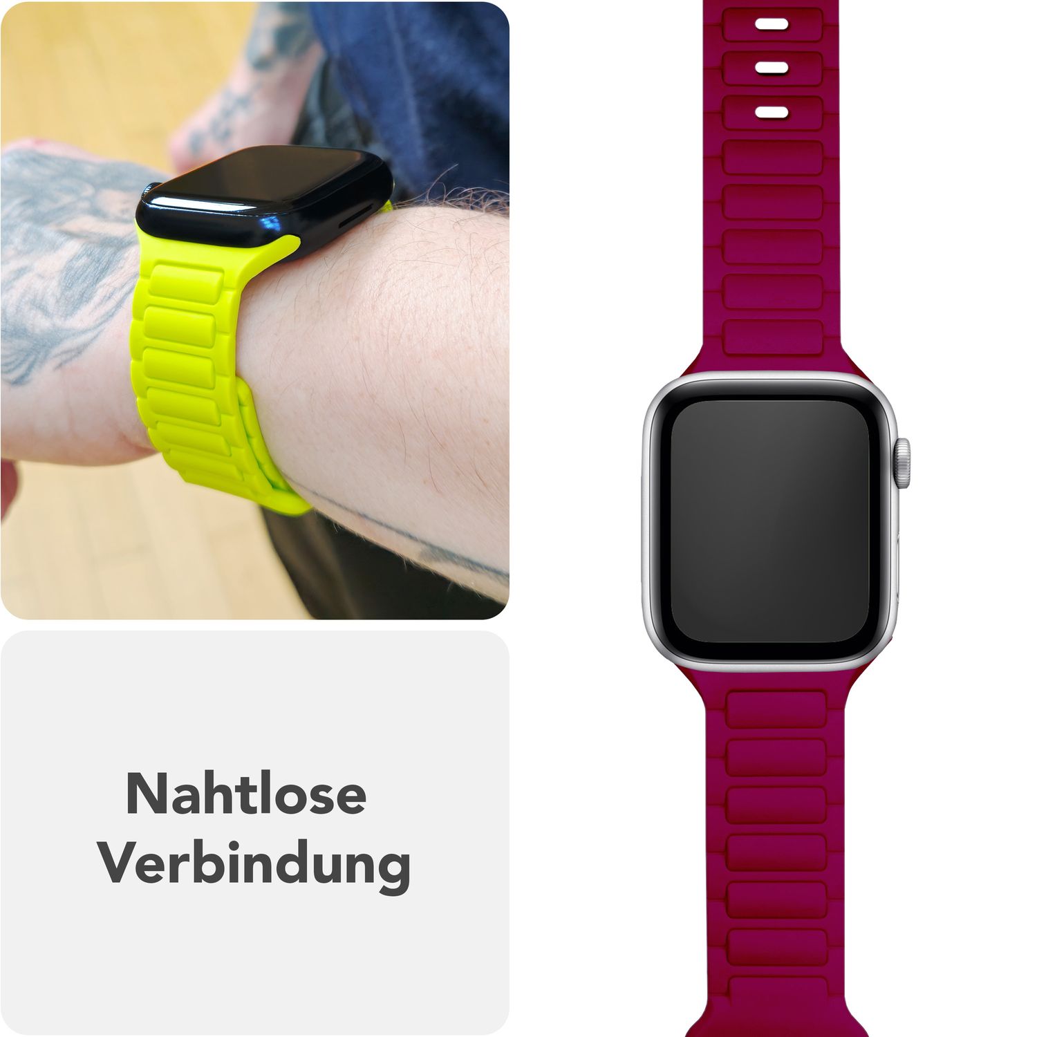 NALIA Pulse Armband für Apple Watch Series SE/10/9/8/7/6/5/4/3/2/1, Gehäusegröße 38/40/41/42mm, 3D Textur Silikon Sportarmband mit Steck-Pin Verschluss Bordeauxrot NALIA Silikon Armband
