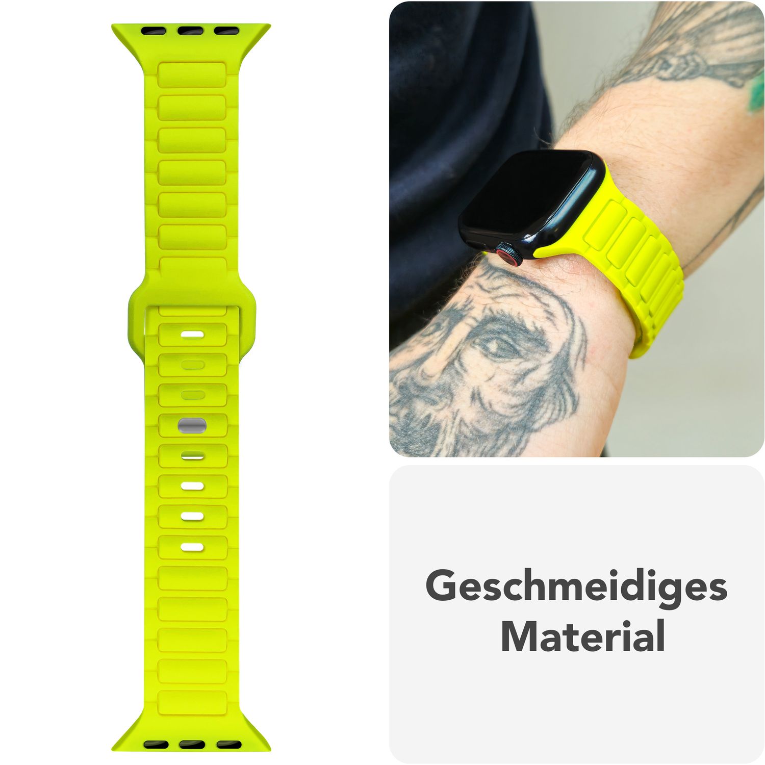 NALIA Pulse Armband für Apple Watch Series SE/10/9/8/7/6/5/4/3/2/1, Gehäusegröße 38/40/41/42mm, 3D Textur Silikon Sportarmband mit Steck-Pin Verschluss Neon Gelb NALIA Silikon Armband