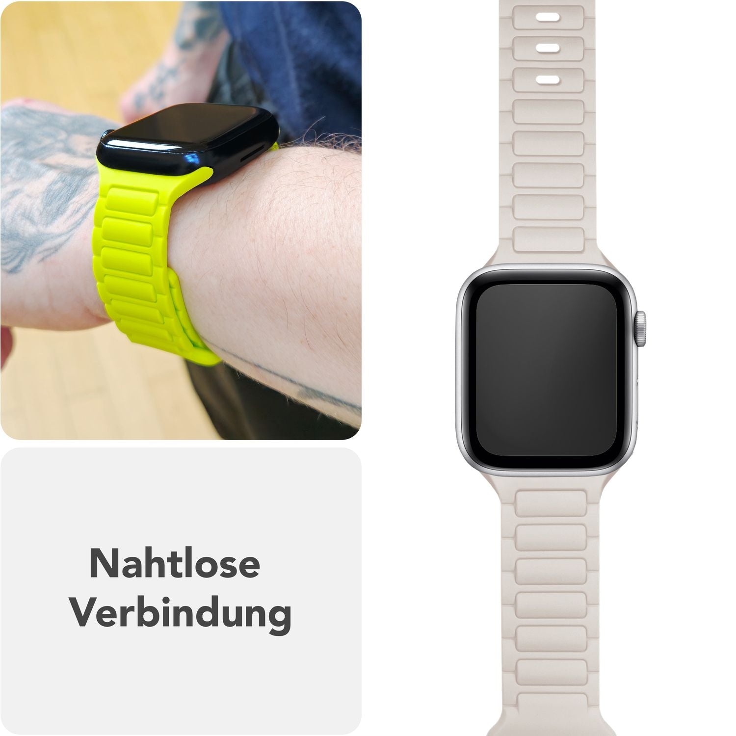 NALIA Pulse Armband für Apple Watch Series SE/10/9/8/7/6/5/4/3/2/1, Gehäusegröße 38/40/41/42mm, 3D Textur Silikon Sportarmband mit Steck-Pin Verschluss Polarstern Sandweiss NALIA Silikon Armband
