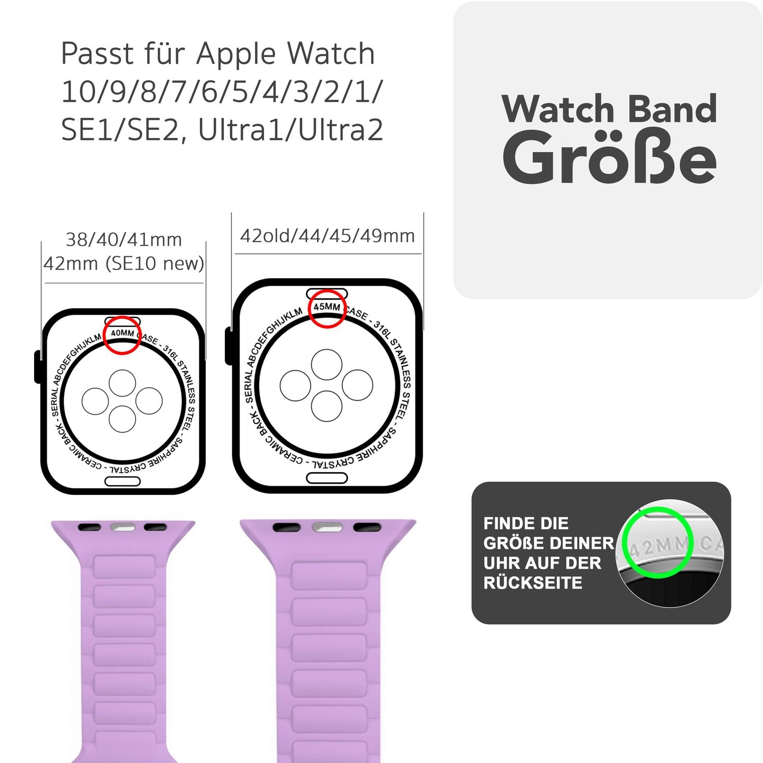 NALIA Pulse Armband für Apple Watch Series SE/10/9/8/7/6/5/4/3/2/1, Gehäusegröße 38/40/41/42mm, 3D Textur Silikon Sportarmband mit Steck-Pin Verschluss Flieder Lila NALIA Silikon Armband