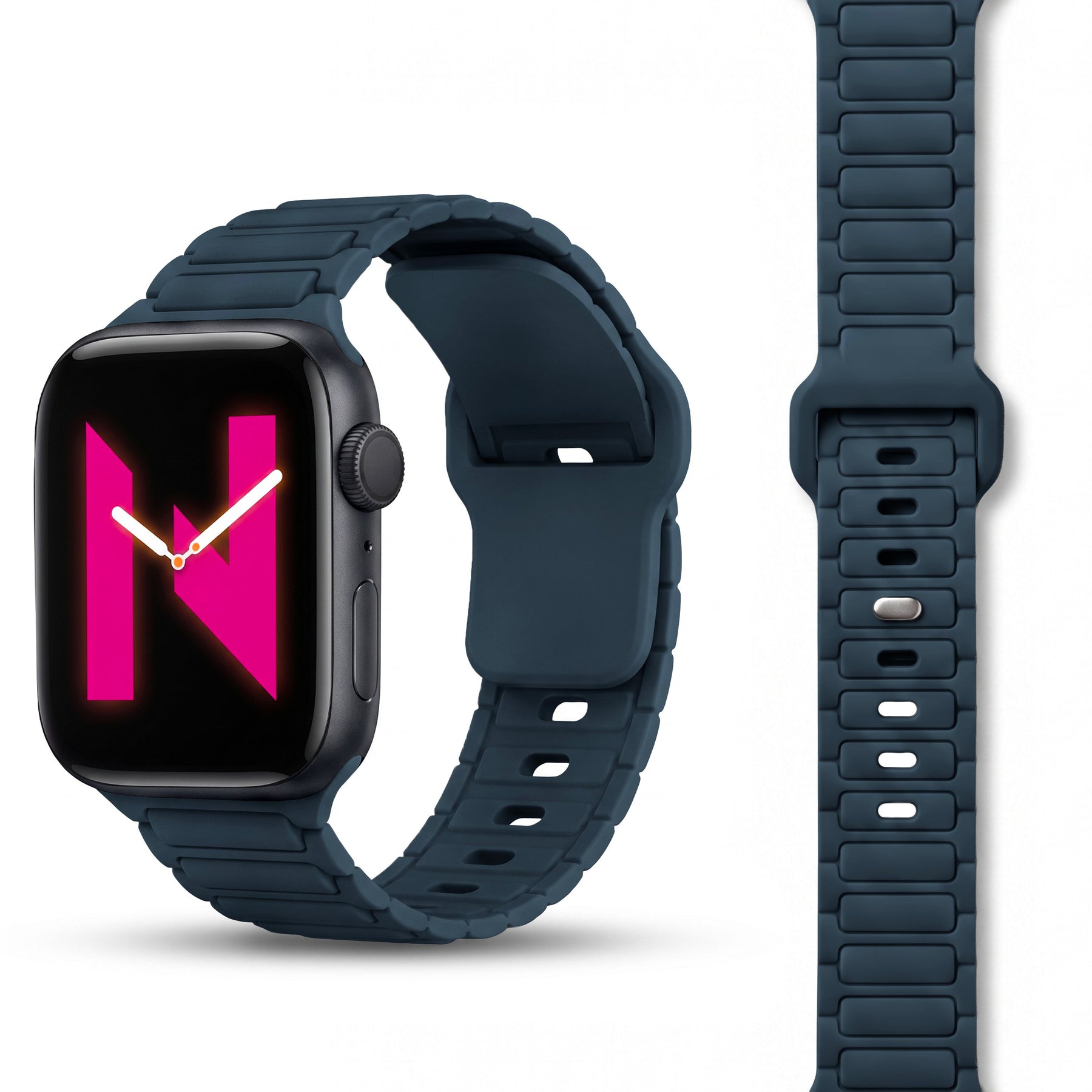 NALIA Pulse Silikon Armband kompatibel mit Apple Watch Armband iWatch Series SE/10/9/8/7/6/5/4/3/2/1, 38/40/41/42mm, 3D Textur Sportarmband mit Steck-Pin Verschluss Marineblau NALIA Silikon Armband