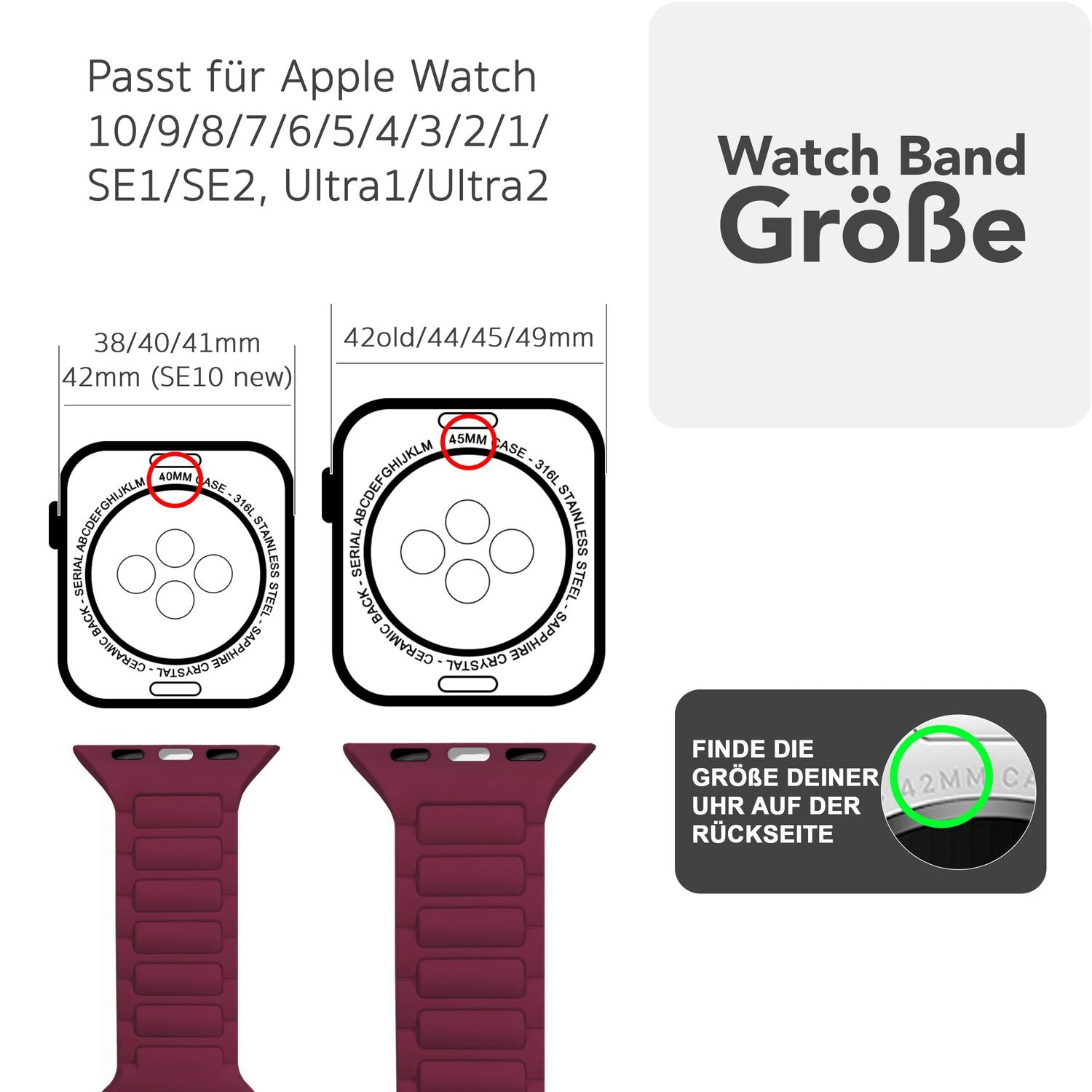NALIA Pulse Armband für Apple Watch Series Ultra/SE/10/9/8/7/6/5/4/3/2/1, Gehäusegröße 42/44/45/46/49mm, 3D Textur Silikon Sportarmband mit Steck-Pin Verschluss Bordeauxrot NALIA Silikon Armband