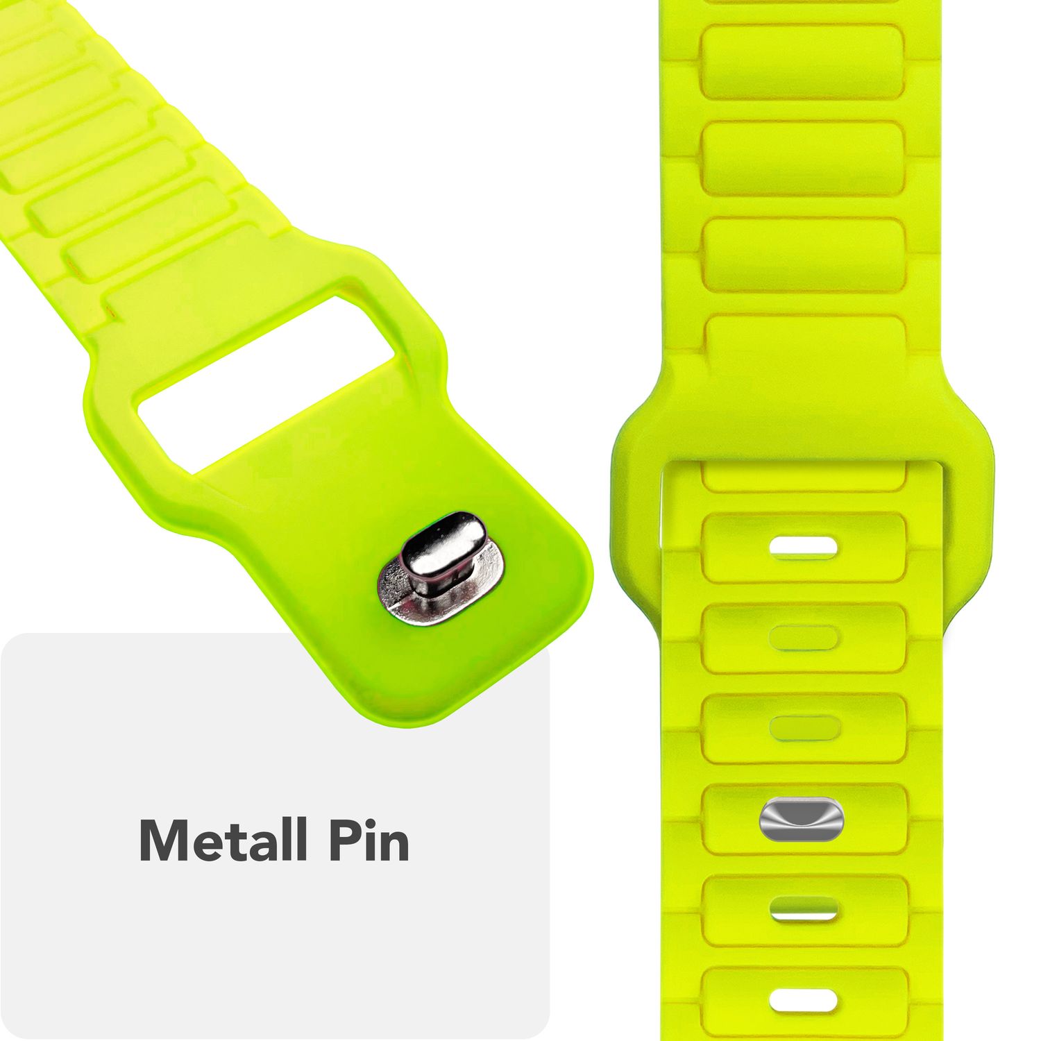 NALIA Pulse Armband für Apple Watch Series Ultra/SE/10/9/8/7/6/5/4/3/2/1, Gehäusegröße 42/44/45/46/49mm, 3D Textur Silikon Sportarmband mit Steck-Pin Verschluss Neon Gelb NALIA Silikon Armband