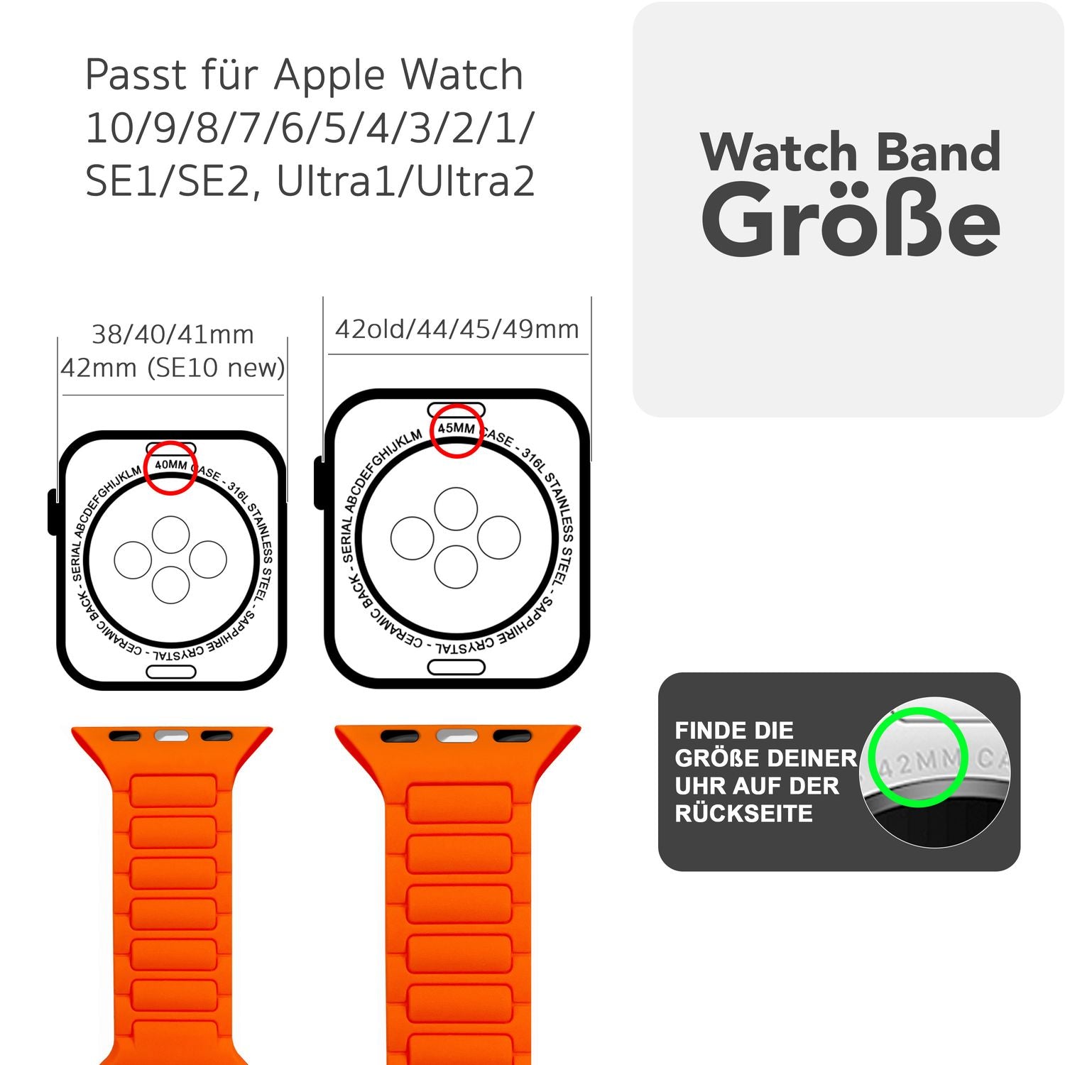 NALIA Pulse Armband für Apple Watch Series Ultra/SE/10/9/8/7/6/5/4/3/2/1, Gehäusegröße 42/44/45/46/49mm, 3D Textur Silikon Sportarmband mit Steck-Pin Verschluss Neon Orange NALIA Silikon Armband