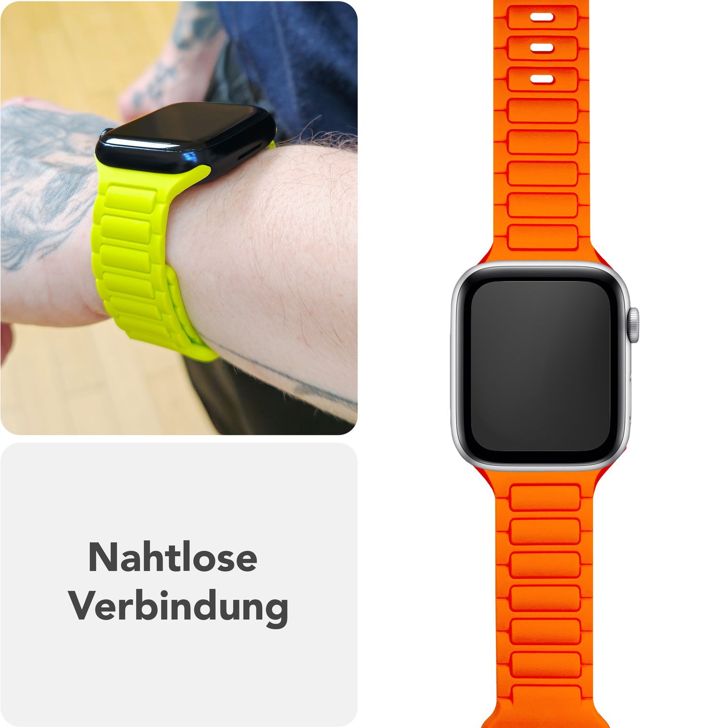 NALIA Pulse Armband für Apple Watch Series Ultra/SE/10/9/8/7/6/5/4/3/2/1, Gehäusegröße 42/44/45/46/49mm, 3D Textur Silikon Sportarmband mit Steck-Pin Verschluss Neon Orange NALIA Silikon Armband