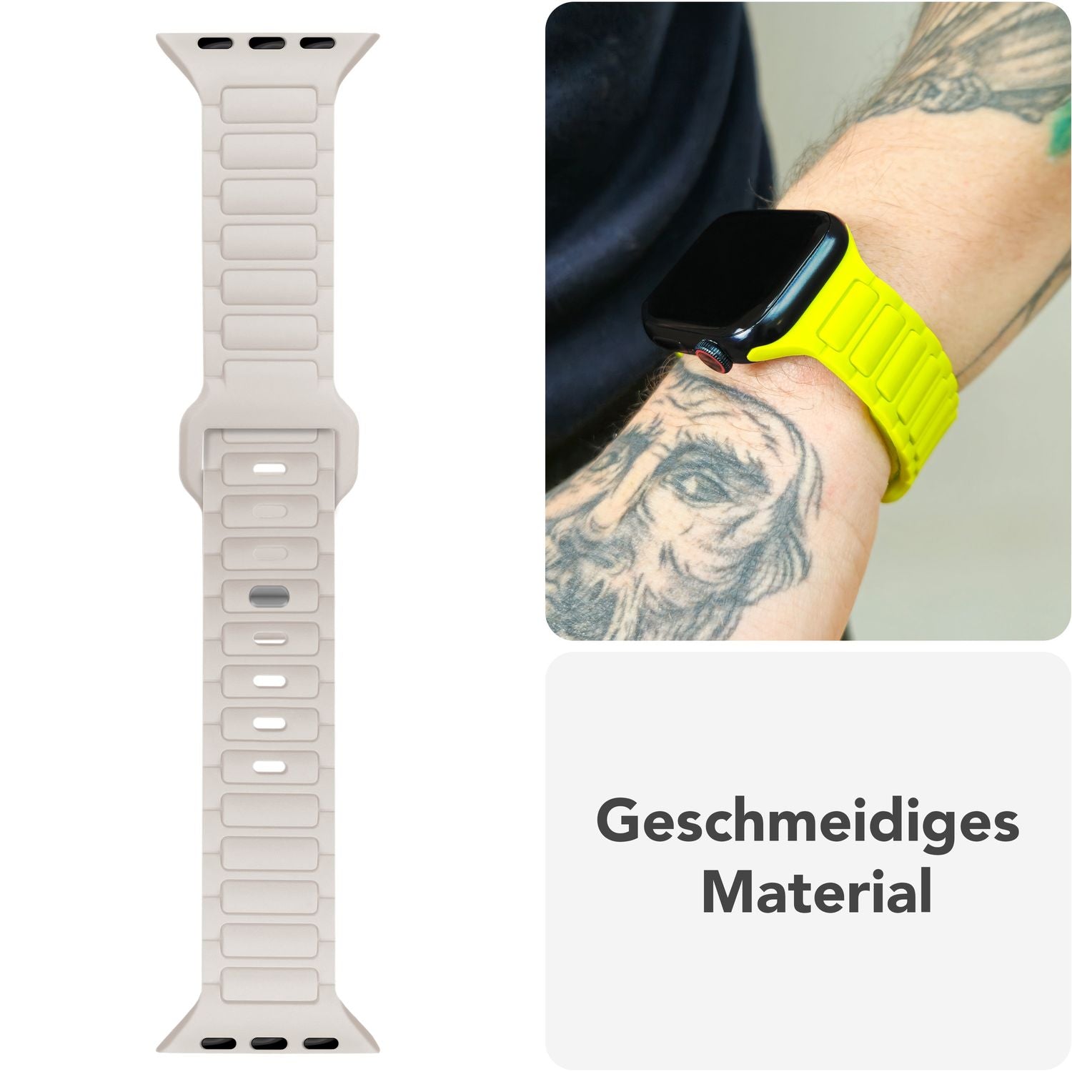 NALIA Pulse Armband für Apple Watch Series Ultra/SE/10/9/8/7/6/5/4/3/2/1, Gehäusegröße 42/44/45/46/49mm, 3D Textur Silikon Sportarmband mit Steck-Pin Verschluss Polarstern Sandweiss NALIA Silikon Armband