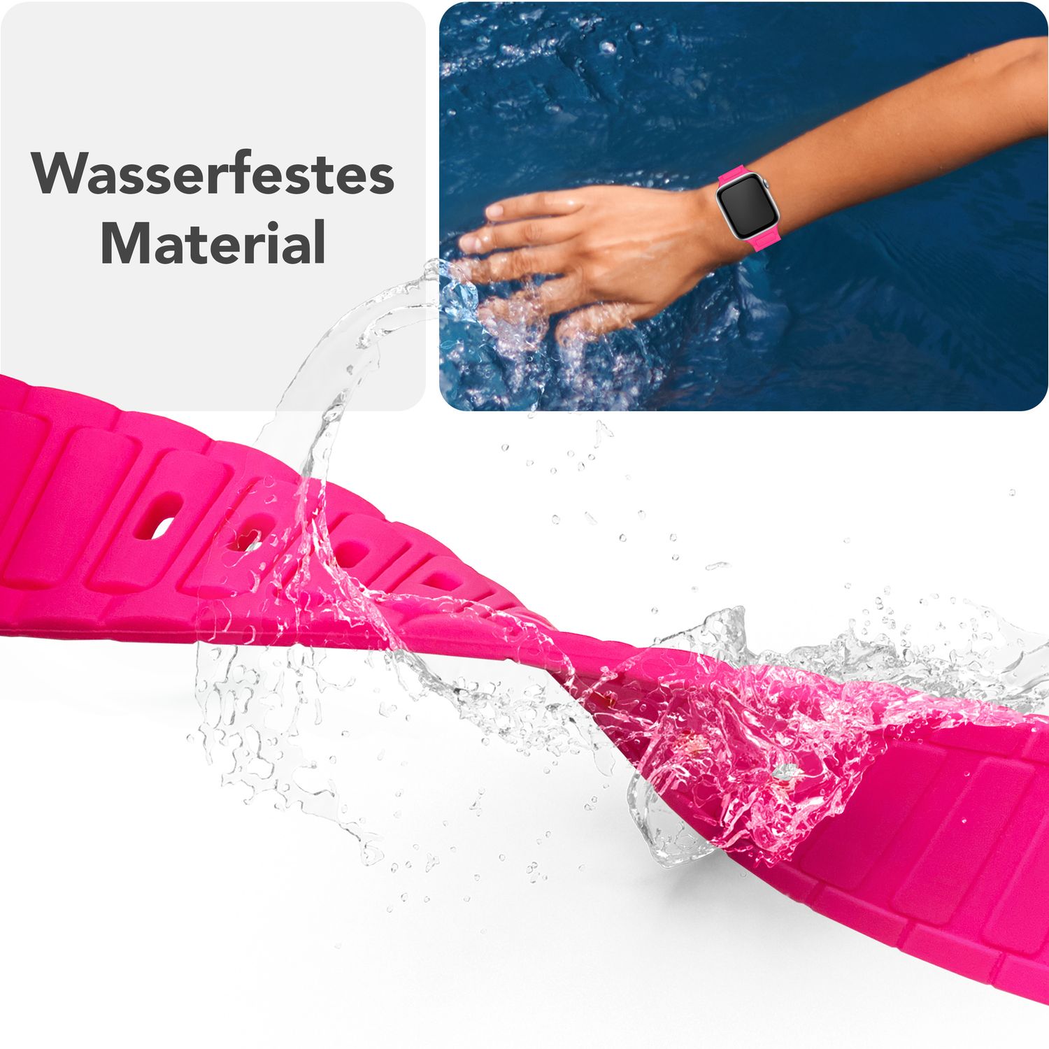 NALIA Pulse Armband für Apple Watch Series Ultra/SE/10/9/8/7/6/5/4/3/2/1, Gehäusegröße 42/44/45/46/49mm, 3D Textur Silikon Sportarmband mit Steck-Pin Verschluss Neon Pink NALIA Silikon Armband