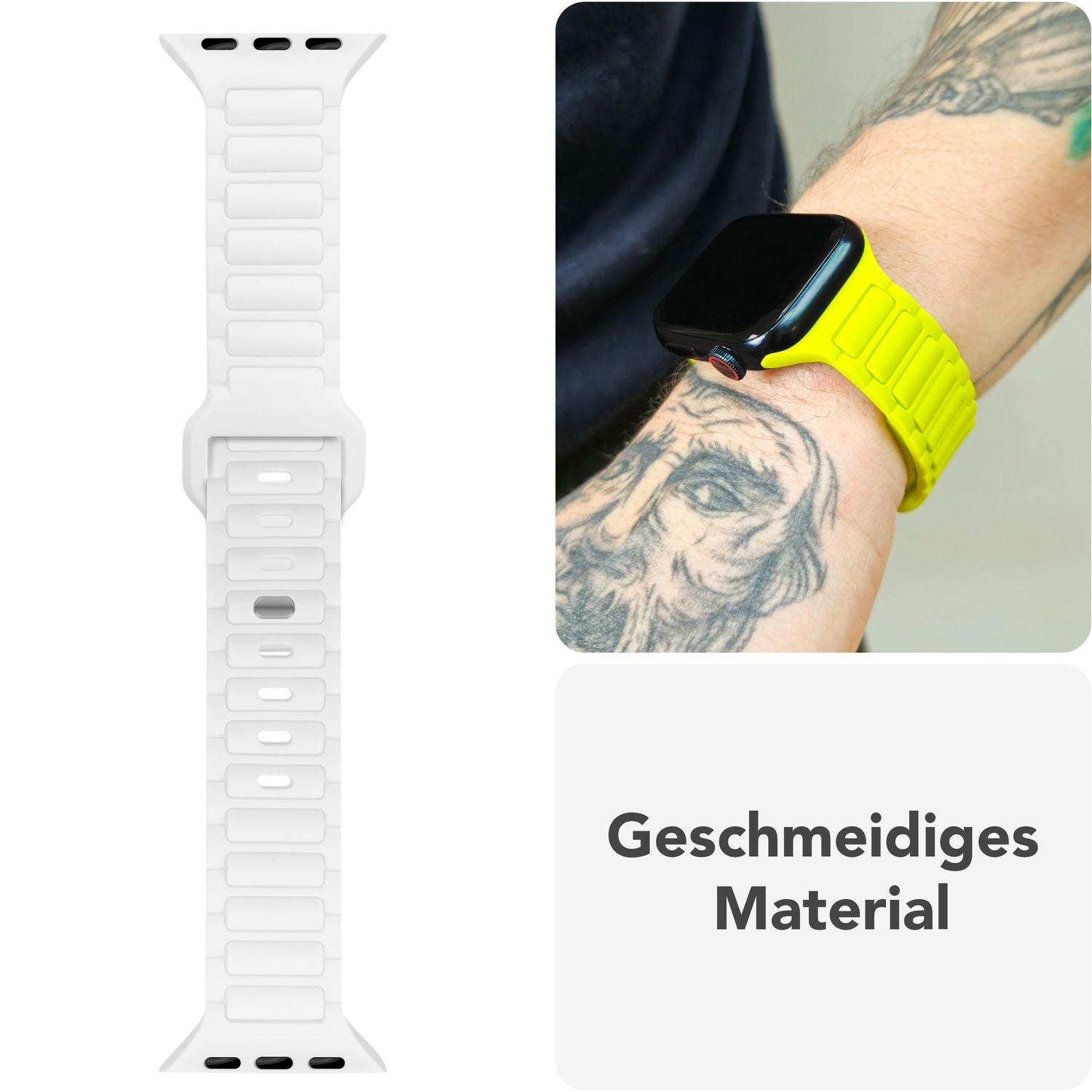 NALIA Pulse Armband für Apple Watch Series Ultra/SE/10/9/8/7/6/5/4/3/2/1, Gehäusegröße 42/44/45/46/49mm, 3D Textur Silikon Sportarmband mit Steck-Pin Verschluss Polarweiß NALIA Silikon Armband