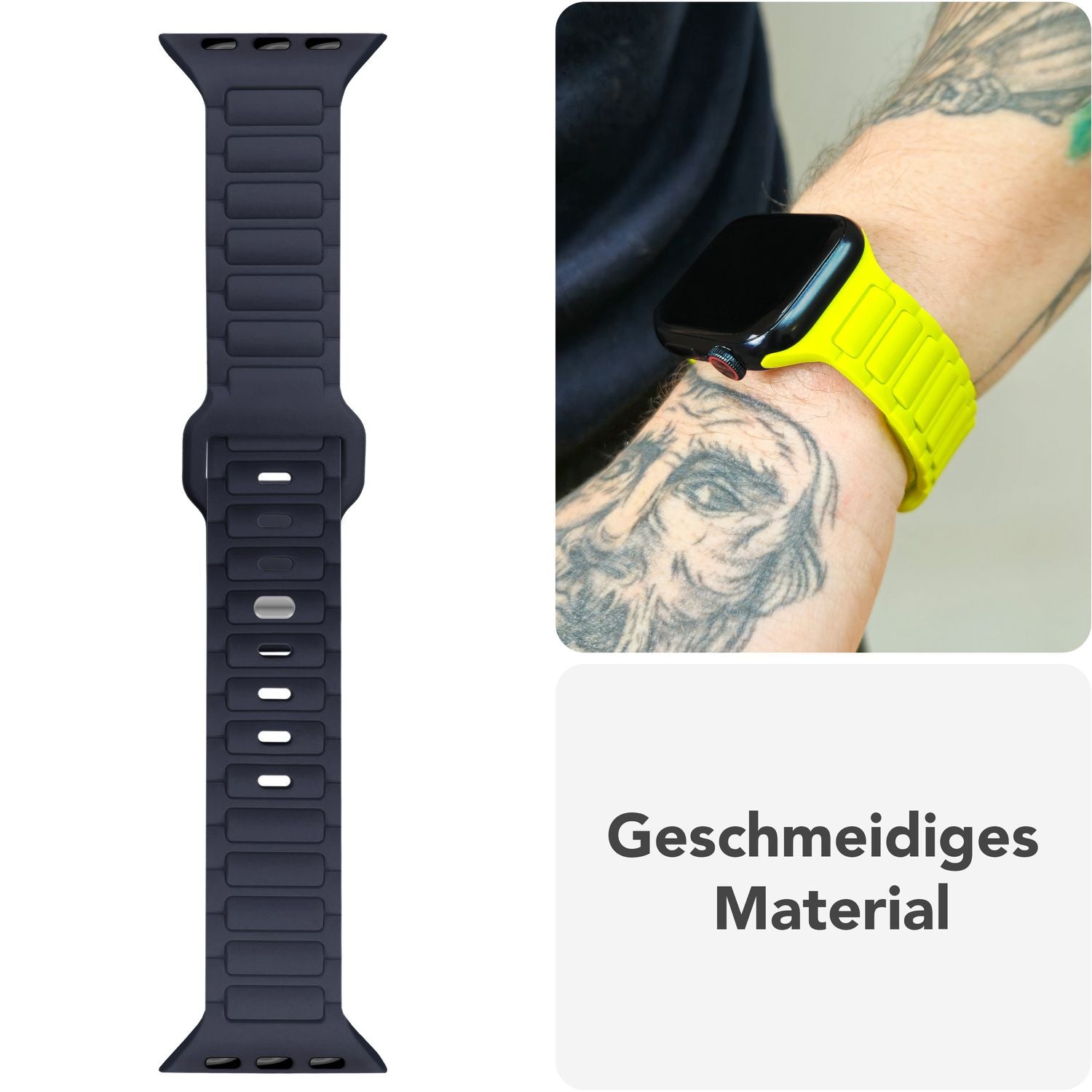 NALIA Pulse Armband für Apple Watch Series Ultra/SE/10/9/8/7/6/5/4/3/2/1, Gehäusegröße 42/44/45/46/49mm, 3D Textur Silikon Sportarmband mit Steck-Pin Verschluss Marineblau NALIA Silikon Armband