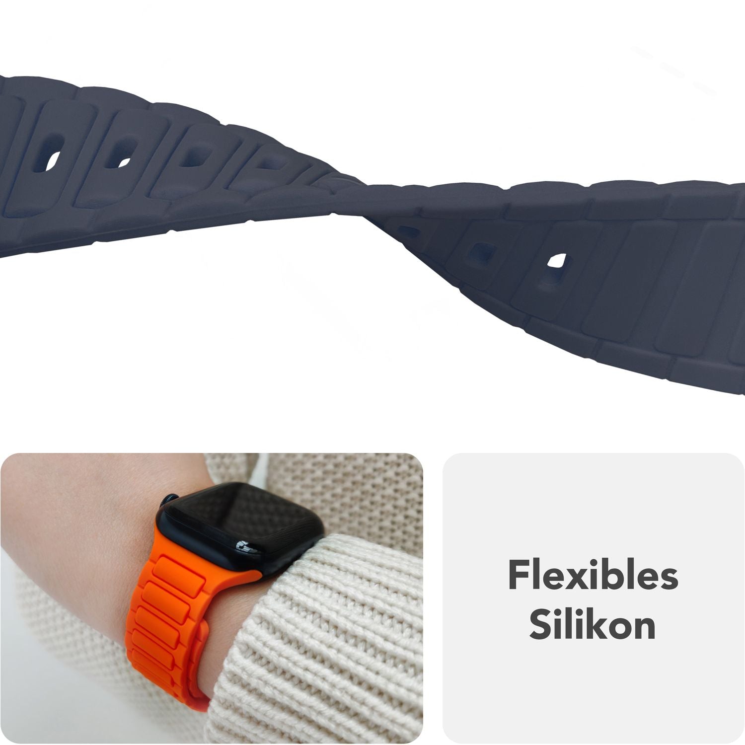 NALIA Pulse Armband für Apple Watch Series Ultra/SE/10/9/8/7/6/5/4/3/2/1, Gehäusegröße 42/44/45/46/49mm, 3D Textur Silikon Sportarmband mit Steck-Pin Verschluss Marineblau NALIA Silikon Armband