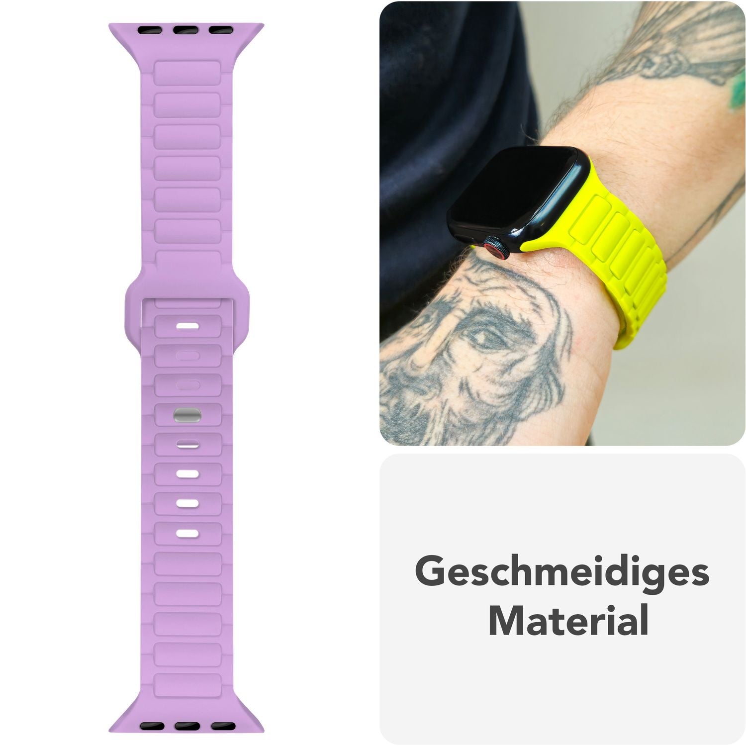 NALIA Pulse Armband für Apple Watch Series Ultra/SE/10/9/8/7/6/5/4/3/2/1, Gehäusegröße 42/44/45/46/49mm, 3D Textur Silikon Sportarmband mit Steck-Pin Verschluss Flieder Lila NALIA Silikon Armband