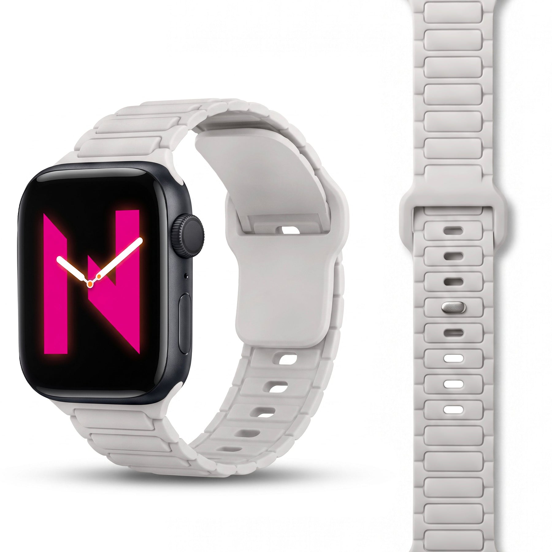 NALIA Pulse Silikon Armband kompatibel mit Apple Watch Armband iWatch Series Ultra/SE 10 9 8 7 6 5 4 3 2 1, 42/44/45/46/49mm, 3D Sportarmband mit Steck-Pin Verschluss Polarstern Sandweiss NALIA Silikon Armband