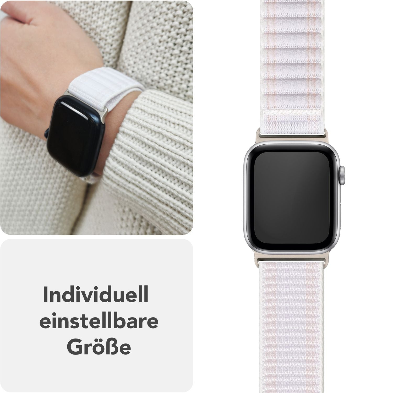 NALIA Evolv Armband für Apple Watch SE/10/9/8/7/6/5/4/3/2/1, Gehäusegröße 38/40/41/42mm, Gewebtes Stoffband Elastisches Nylon Uhrenband mit Klettverschluss Polarweiß NALIA Nylon Armband