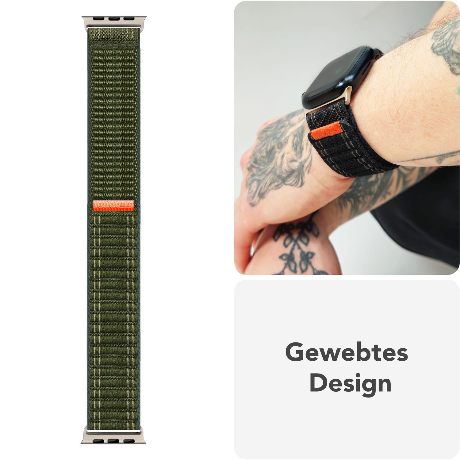 NALIA Evolv Armband für Apple Watch SE/10/9/8/7/6/5/4/3/2/1, Gehäusegröße 38/40/41/42mm, Gewebtes Stoffband Elastisches Nylon Uhrenband mit Klettverschluss Waldgrün NALIA Nylon Armband