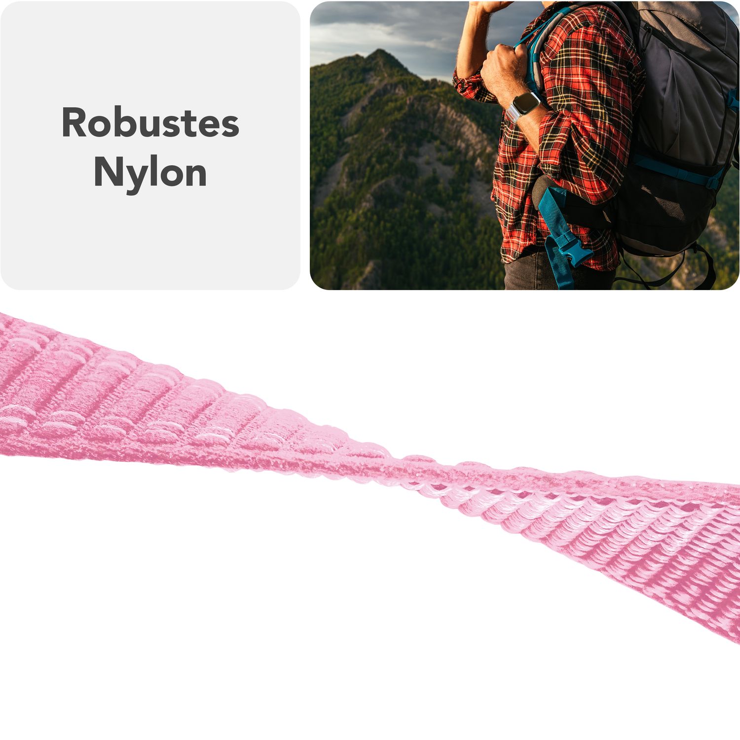 NALIA Evolv Armband für Apple Watch SE/10/9/8/7/6/5/4/3/2/1, Gehäusegröße 38/40/41/42mm, Gewebtes Stoffband Elastisches Nylon Uhrenband mit Klettverschluss Zartrosa NALIA Nylon Armband