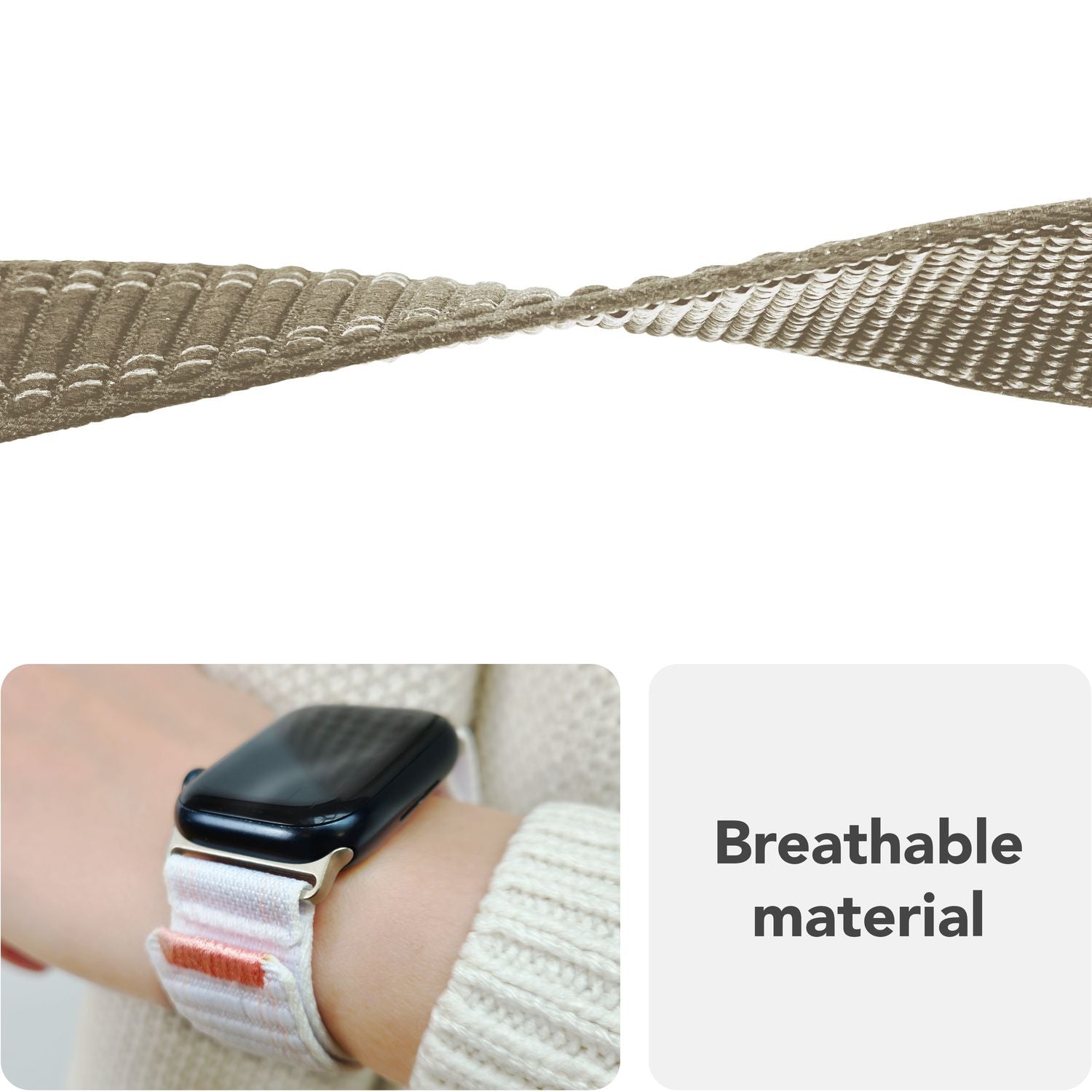 NALIA Evolv Armband für Apple Watch Ultra/SE/10/9/8/7/6/5/4/3/2/1, Gehäusegröße 42/44/45/46/49mm, Gewebtes Stoffband Elastisches Nylon Uhrenband mit Klettverschluss Latte Macchiato NALIA Nylon Armband