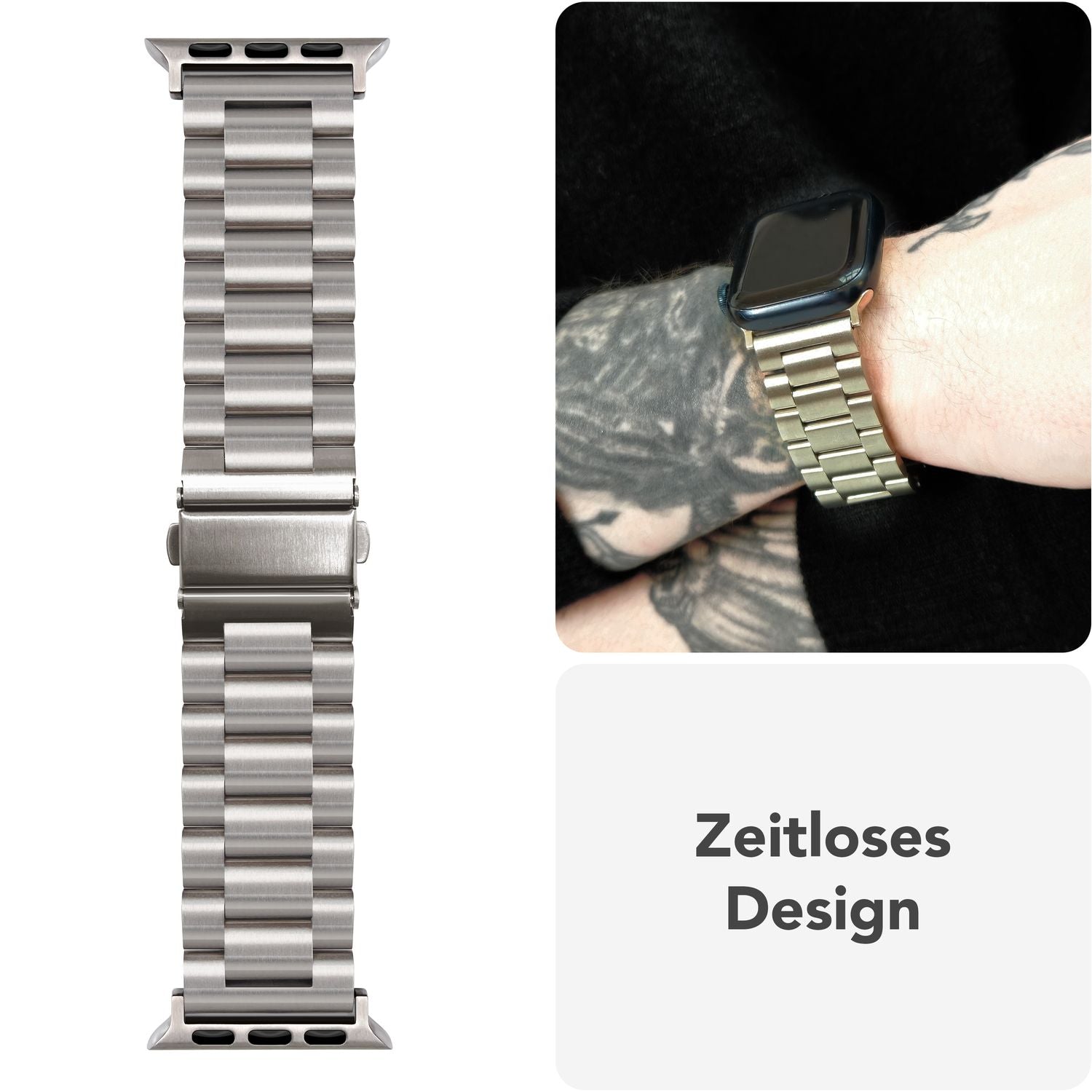 NALIA Mova Armband für Apple Watch SE/10/9/8/7/6/5/4/3/2/1, Gehäusegröße 38/40/41/42mm, Edelstahl Ersatzarmband mit Doppelfaltschließe, Metall Rostfrei Eisstern Silber NALIA Metall Armband