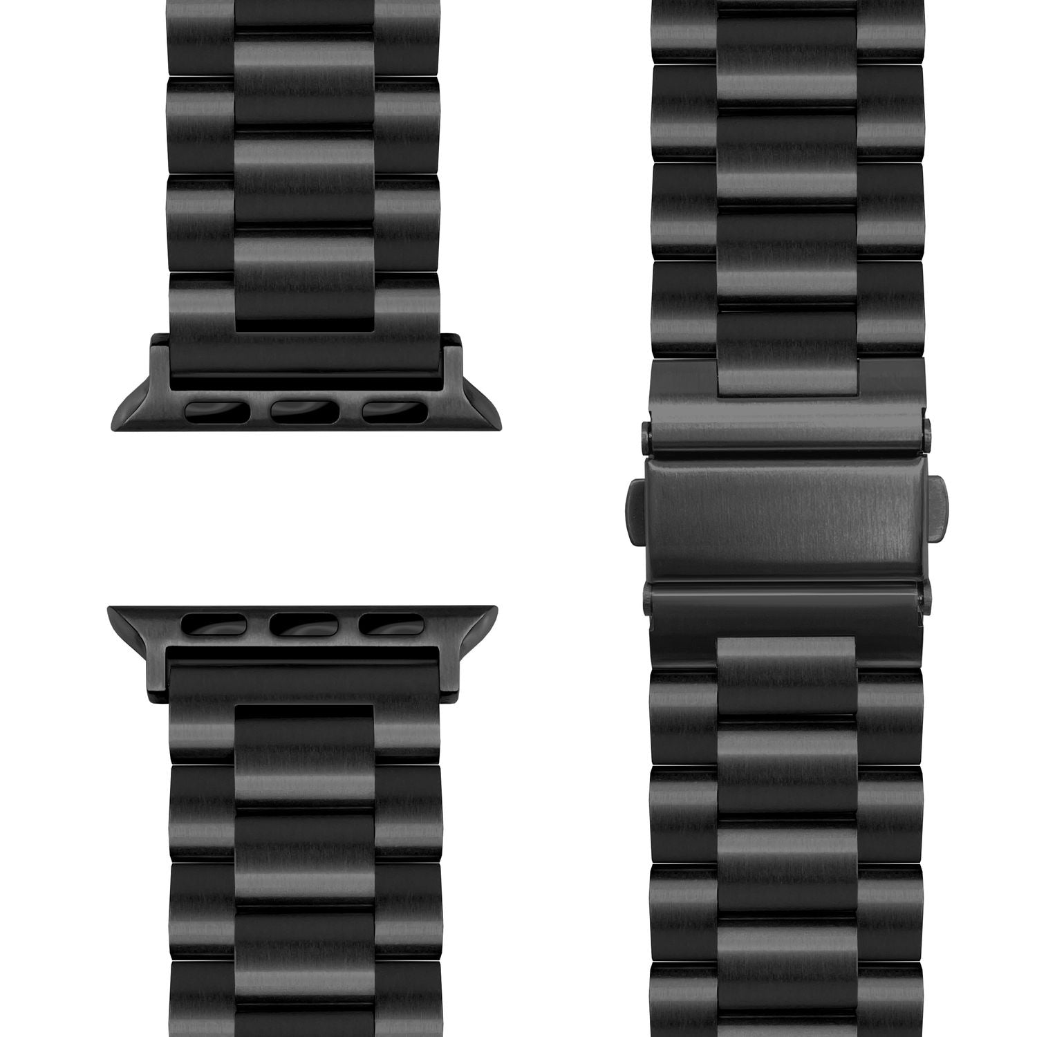 NALIA Mova Armband für Apple Watch SE/10/9/8/7/6/5/4/3/2/1, Gehäusegröße 38/40/41/42mm, Edelstahl Ersatzarmband mit Doppelfaltschließe, Metall Rostfrei Tiefschwarz NALIA Metall Armband