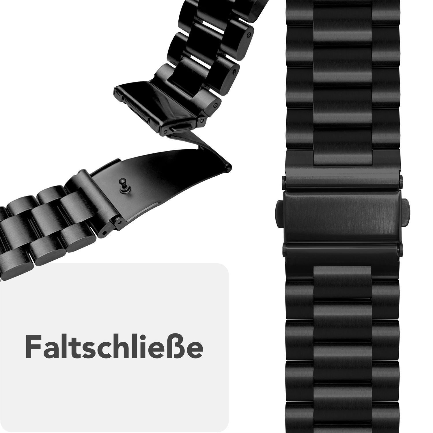 NALIA Mova Armband für Apple Watch SE/10/9/8/7/6/5/4/3/2/1, Gehäusegröße 38/40/41/42mm, Edelstahl Ersatzarmband mit Doppelfaltschließe, Metall Rostfrei Tiefschwarz NALIA Metall Armband