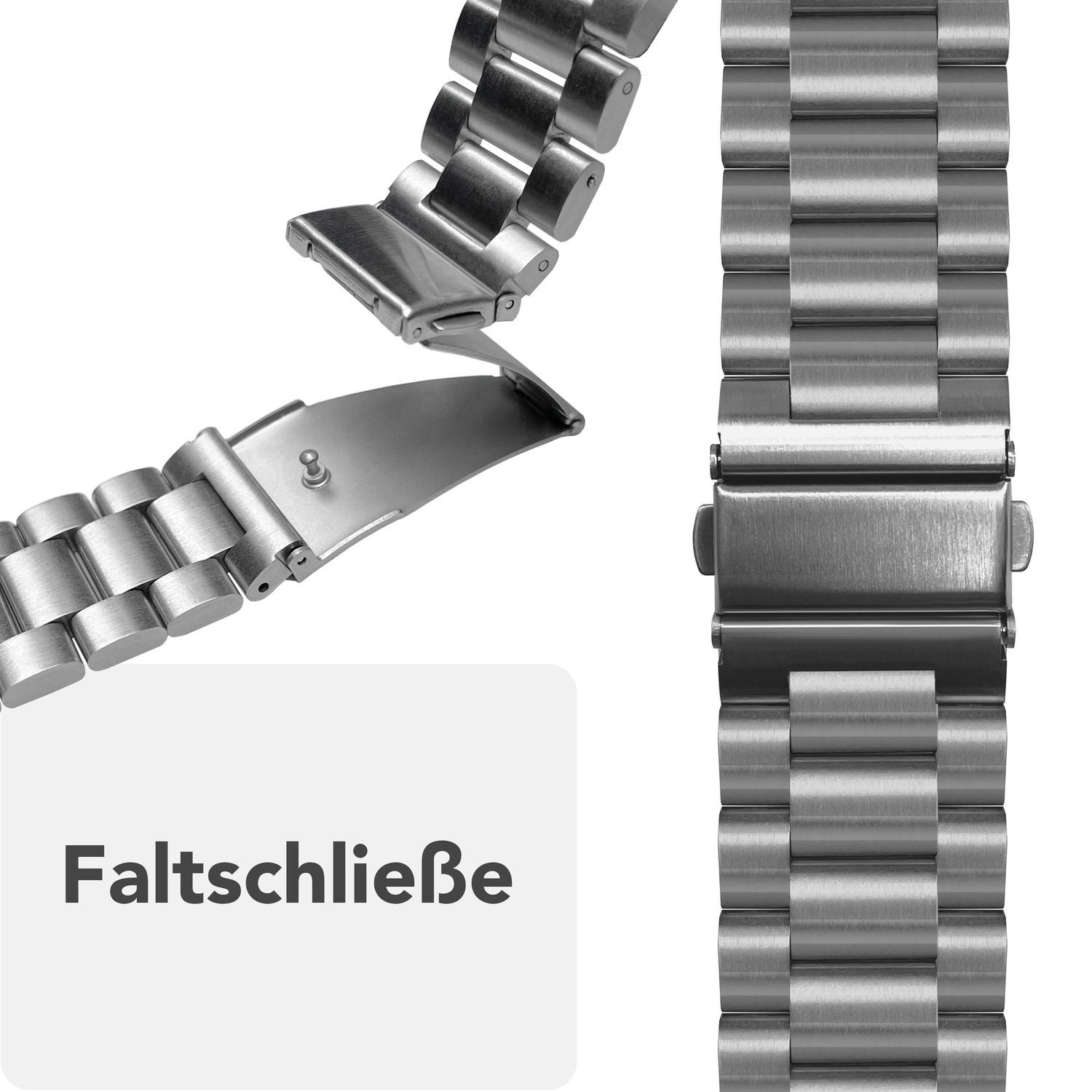 NALIA Mova Armband für Apple Watch Ultra/SE/10/9/8/7/6/5/4/3/2/1, Gehäusegröße 42/44/45/46/49mm, Edelstahl Ersatzarmband mit Doppelfaltschließe, Metall Rostfrei Eisstern Silber NALIA Metall Armband
