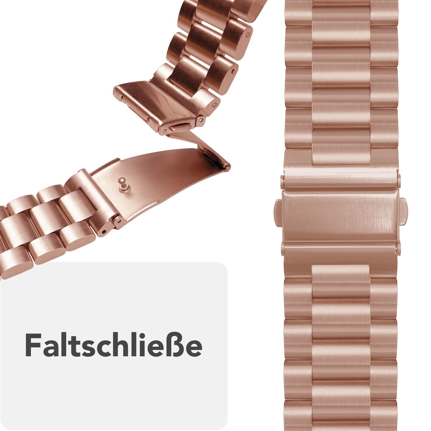 NALIA Mova Armband für Apple Watch Ultra/SE/10/9/8/7/6/5/4/3/2/1, Gehäusegröße 42/44/45/46/49mm, Edelstahl Ersatzarmband mit Doppelfaltschließe, Metall Rostfrei Kupferrosé NALIA Metall Armband