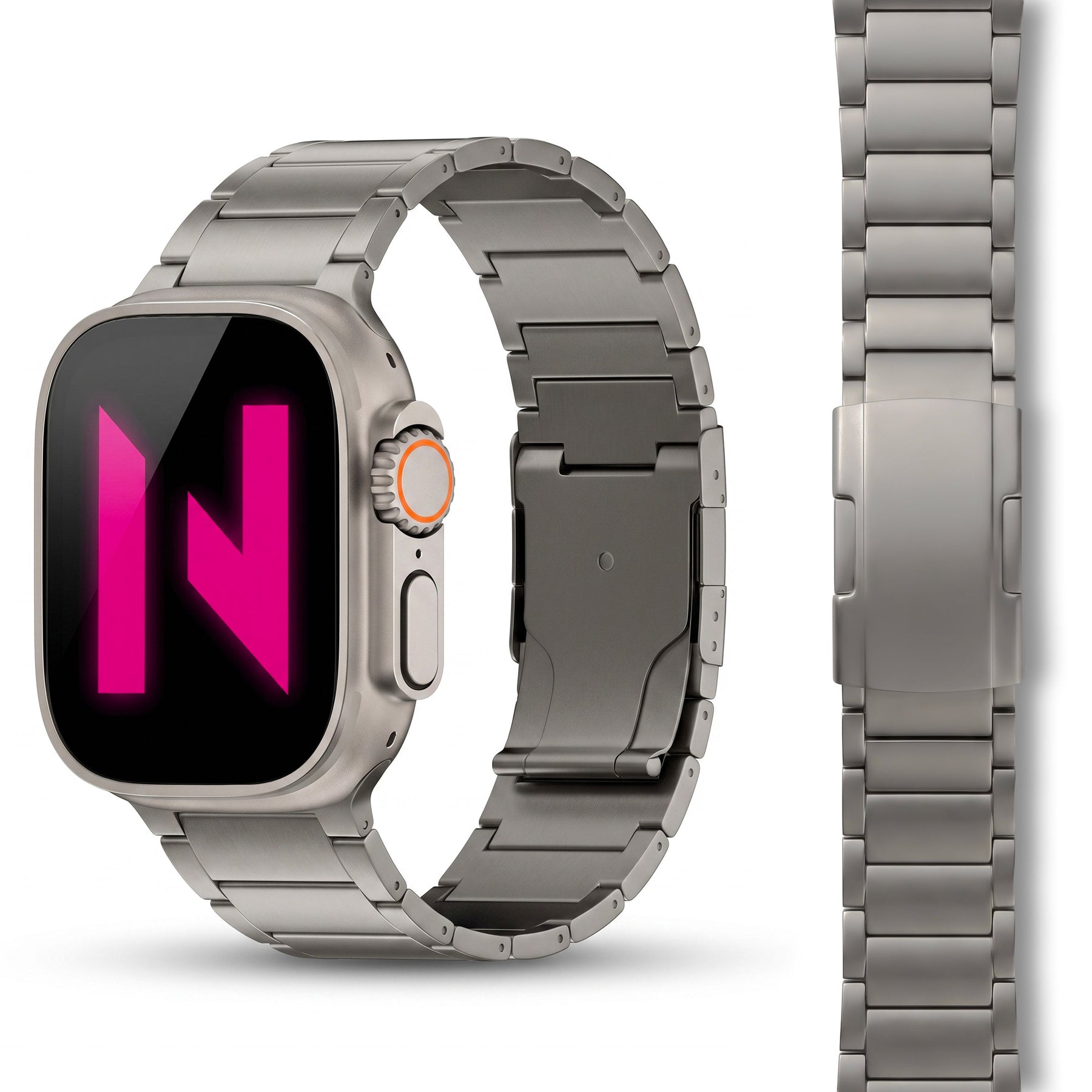 NALIA Argon Titan Armband kompatibel mit Apple Watch Armband iWatch Series SE/10/9/8/7/6/5/4/3/2/1, 38/40/41/42mm, Metall Ersatzarmband mit Faltschließe, Matt, Leicht, Rostfrei Titan Natur NALIA Metall Armband