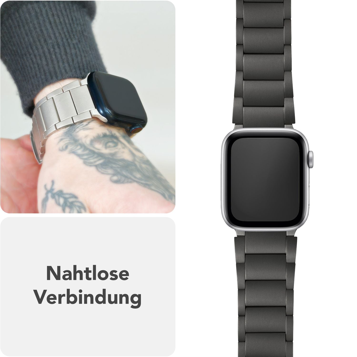 NALIA Argon Titan Armband für Apple Watch Ultra/SE/10/9/8/7/6/5/4/3/2/1, Gehäusegröße 42/44/45/46/49mm, Rostfreies Metall Ersatzarmband mit Faltschließe Titan Schwarz NALIA Metall Armband
