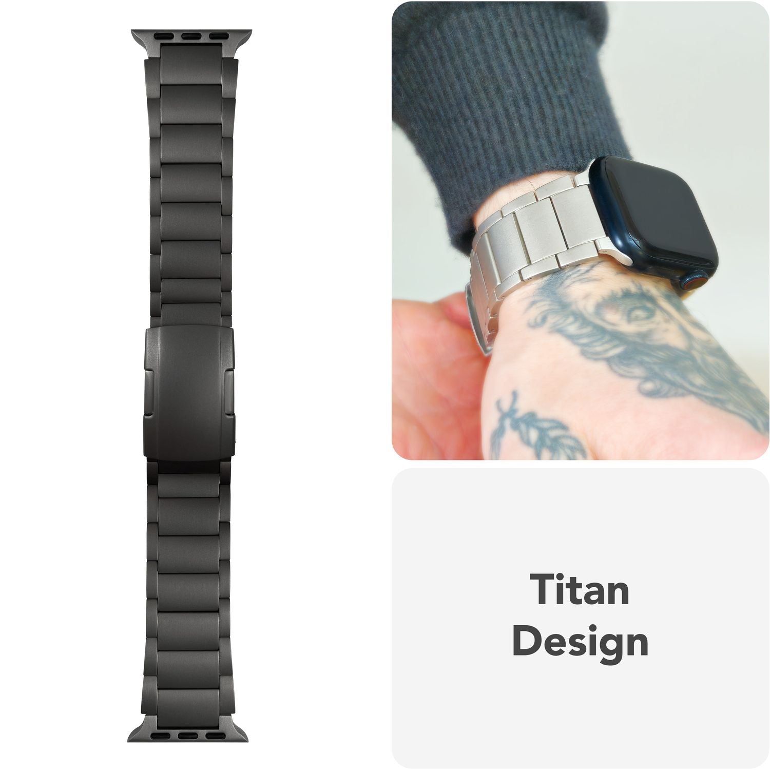 NALIA Argon Titan Armband für Apple Watch Ultra/SE/10/9/8/7/6/5/4/3/2/1, Gehäusegröße 42/44/45/46/49mm, Rostfreies Metall Ersatzarmband mit Faltschließe Titan Schwarz NALIA Metall Armband