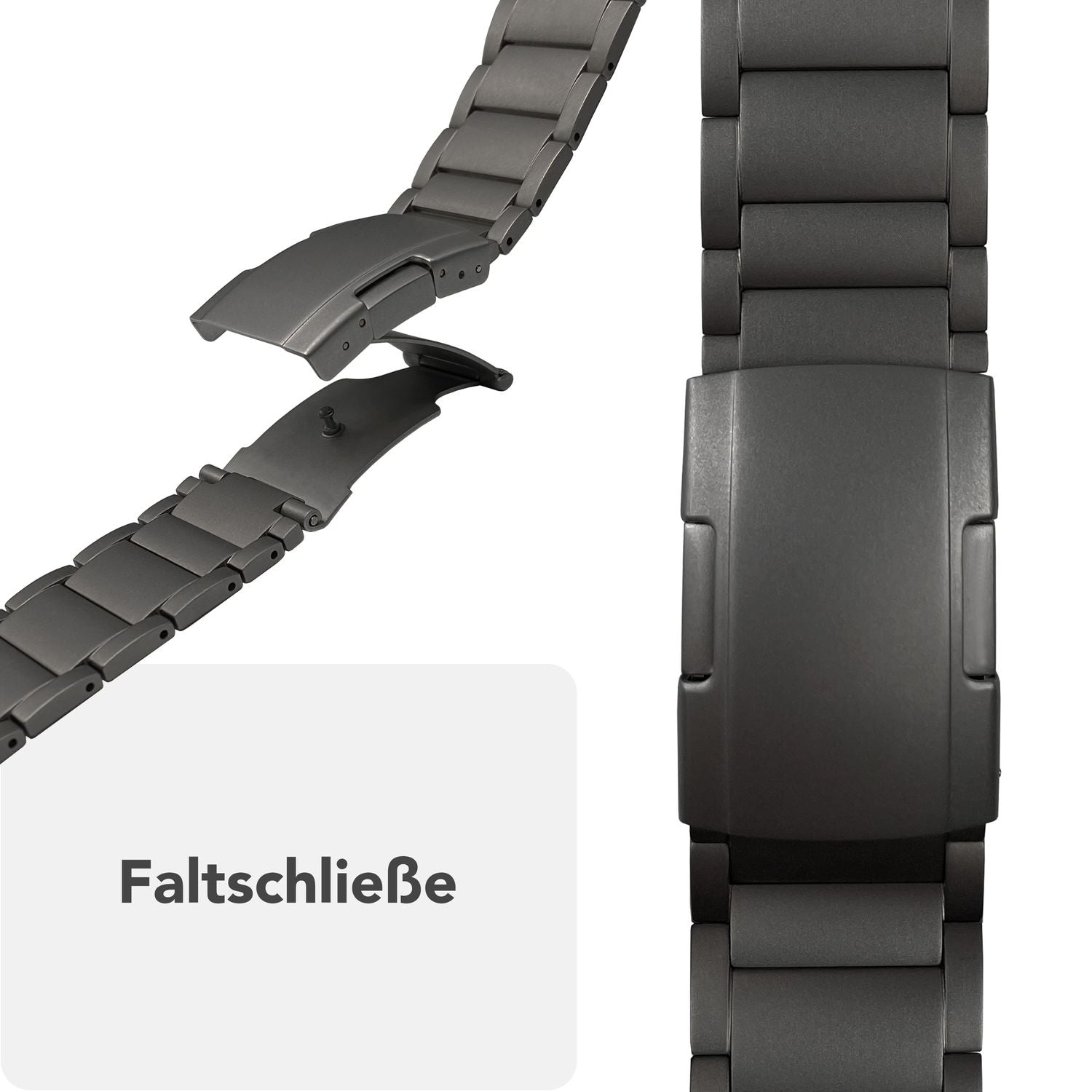 NALIA Argon Titan Armband für Apple Watch Ultra/SE/10/9/8/7/6/5/4/3/2/1, Gehäusegröße 42/44/45/46/49mm, Rostfreies Metall Ersatzarmband mit Faltschließe Titan Schwarz NALIA Metall Armband
