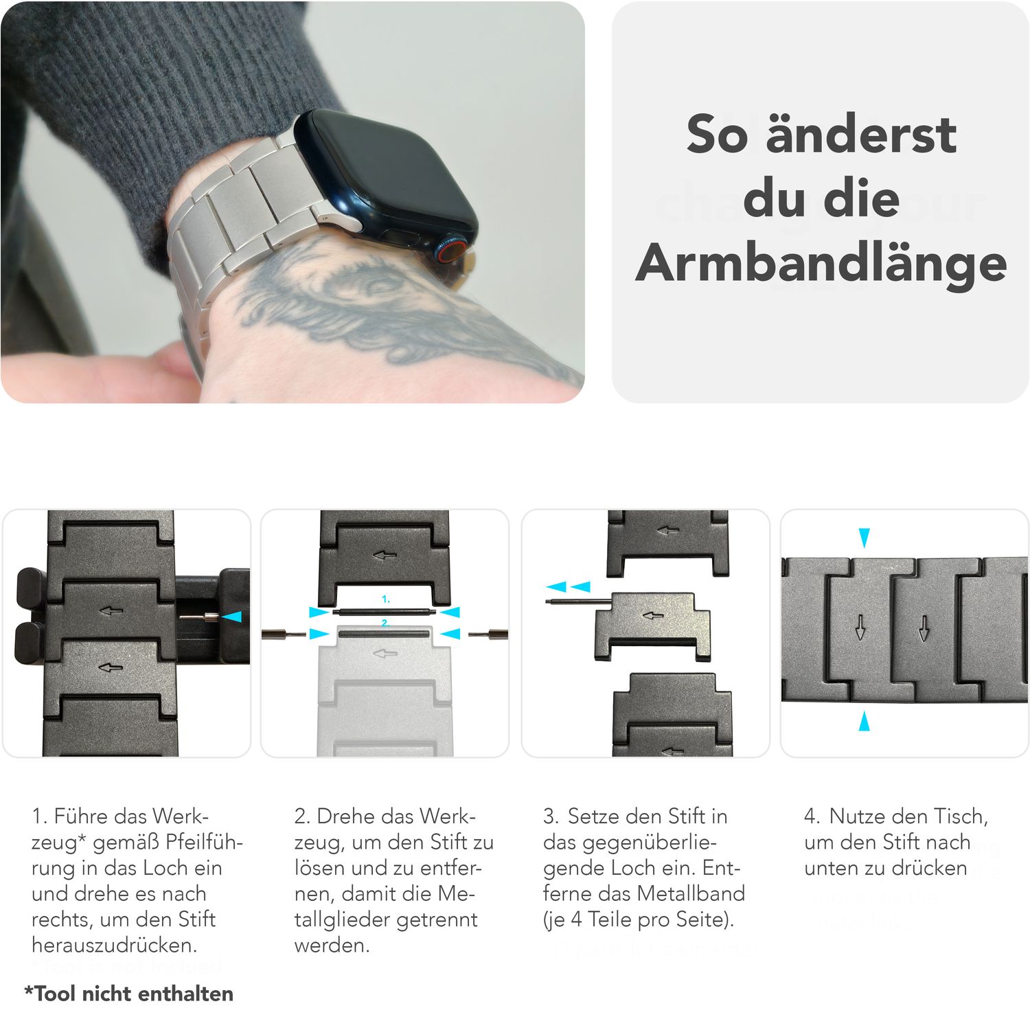 NALIA Argon Titan Armband für Apple Watch Ultra/SE/10/9/8/7/6/5/4/3/2/1, Gehäusegröße 42/44/45/46/49mm, Rostfreies Metall Ersatzarmband mit Faltschließe Titan Schwarz NALIA Metall Armband