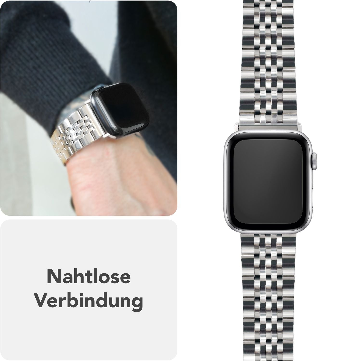 NALIA Trivo Edelstahl Armband für Apple Watch SE/10/9/8/7/6/5/4/3/2/1, Gehäusegröße 38/40/41/42mm, Metall Ersatzarmband Rostfrei mit Schmetterlingsschließe Platin Silber NALIA Metall Armband