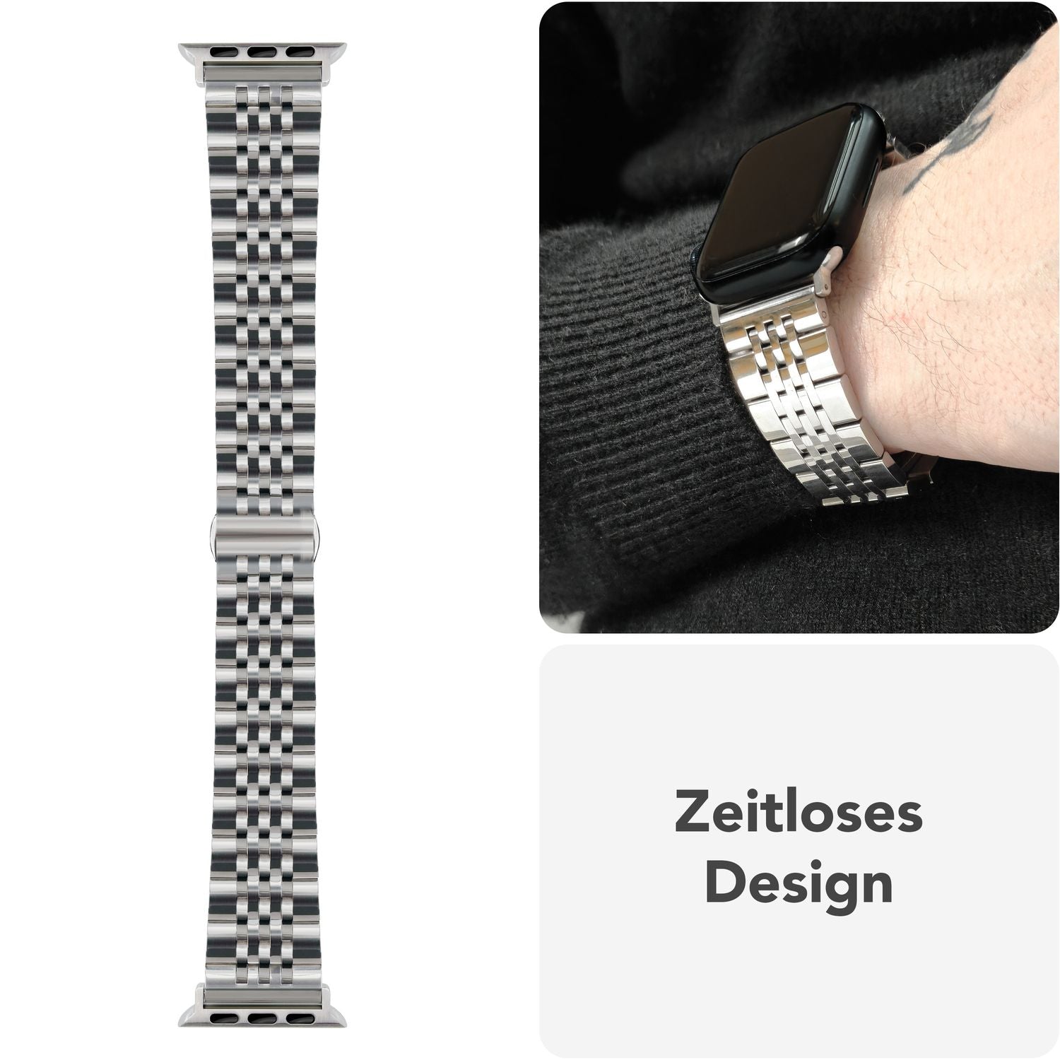 NALIA Trivo Edelstahl Armband für Apple Watch SE/10/9/8/7/6/5/4/3/2/1, Gehäusegröße 38/40/41/42mm, Metall Ersatzarmband Rostfrei mit Schmetterlingsschließe Platin Silber NALIA Metall Armband