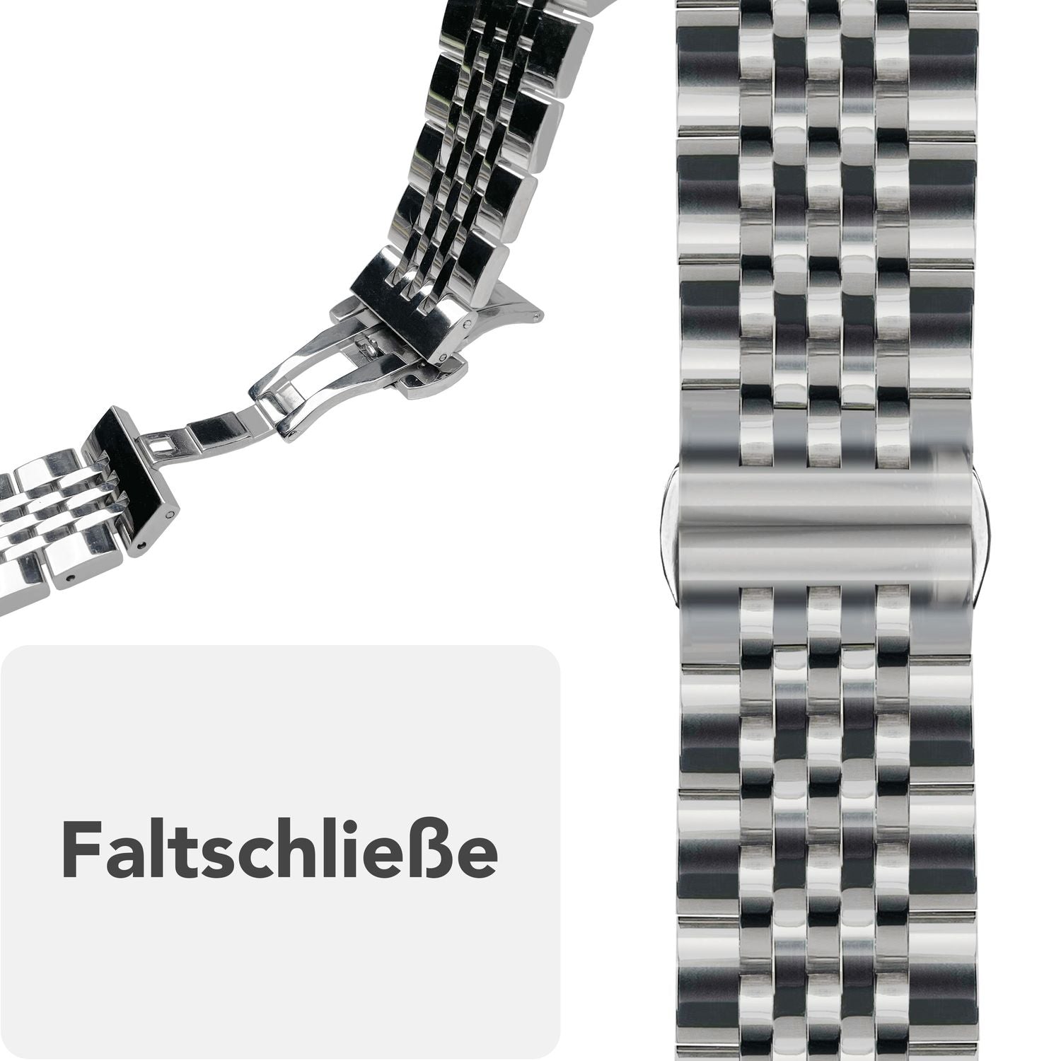 NALIA Trivo Edelstahl Armband für Apple Watch SE/10/9/8/7/6/5/4/3/2/1, Gehäusegröße 38/40/41/42mm, Metall Ersatzarmband Rostfrei mit Schmetterlingsschließe Platin Silber NALIA Metall Armband