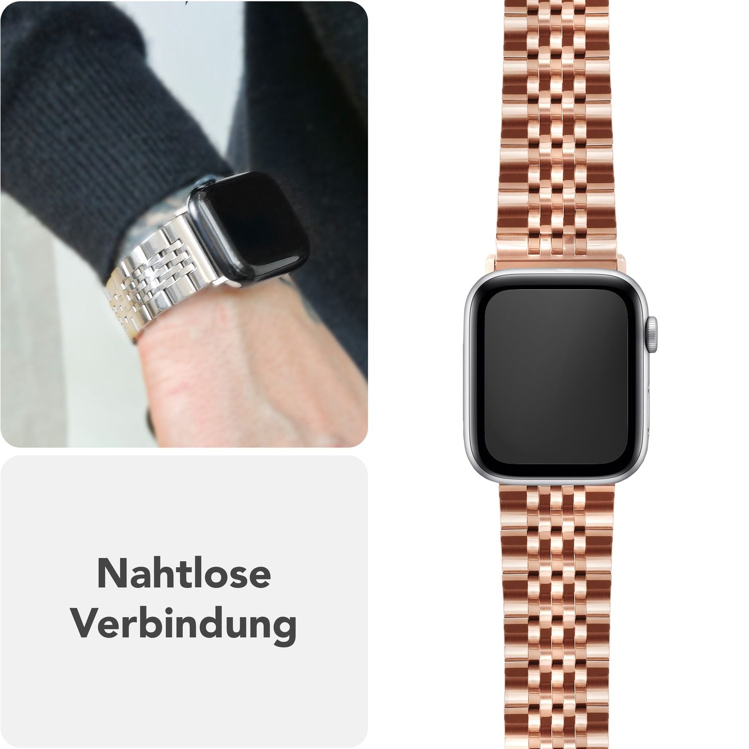 NALIA Trivo Edelstahl Armband für Apple Watch SE/10/9/8/7/6/5/4/3/2/1, Gehäusegröße 38/40/41/42mm, Metall Ersatzarmband Rostfrei mit Schmetterlingsschließe Kupferrosé NALIA Metall Armband