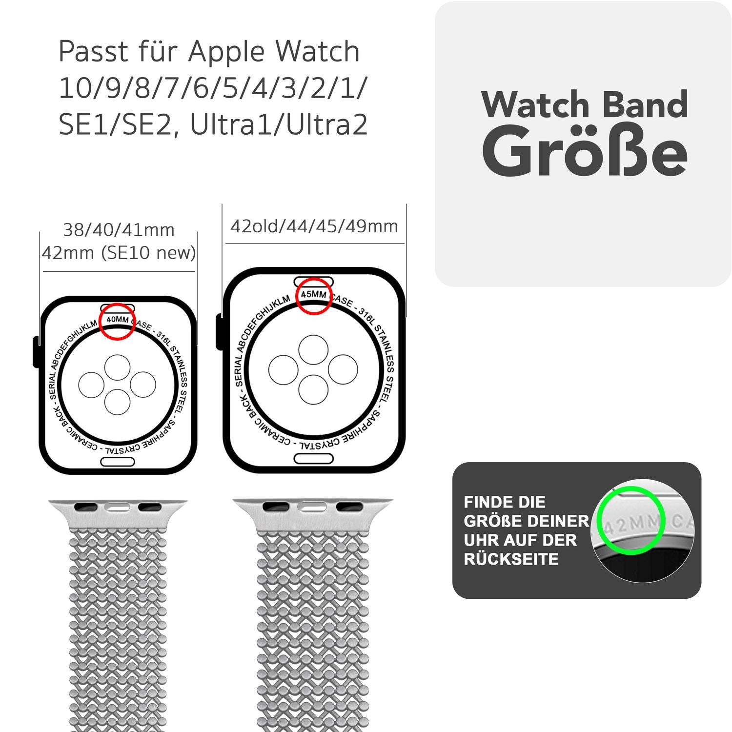 NALIA Alvia Mesh Loop Armband für Apple Watch SE/10/9/8/7/6/5/4/3/2/1, Gehäusegröße 38/40/41/42mm, Atmungsaktives Magnetisches Edelstahl Ersatzarmband Eisstern Silber NALIA Metall Armband