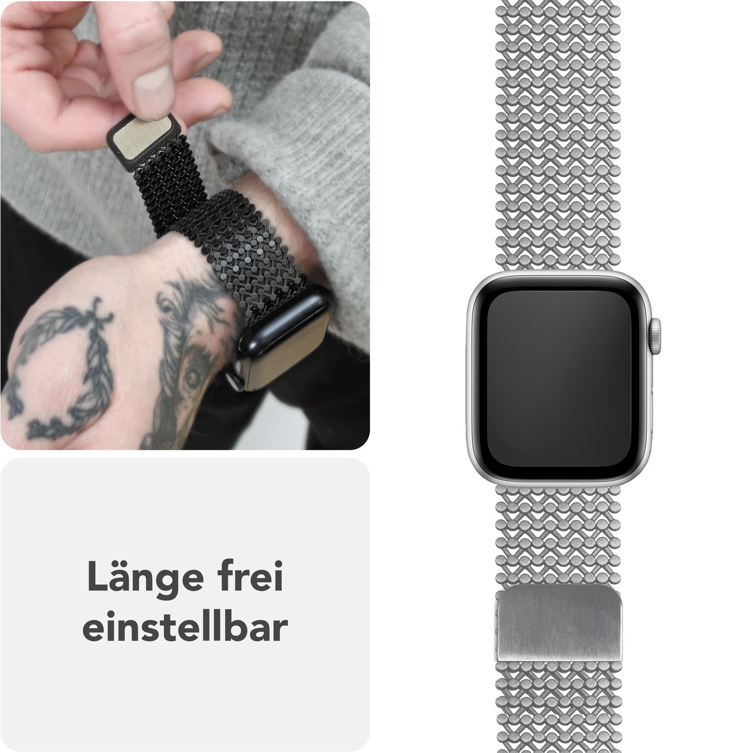 NALIA Alvia Mesh Loop Armband für Apple Watch SE/10/9/8/7/6/5/4/3/2/1, Gehäusegröße 38/40/41/42mm, Atmungsaktives Magnetisches Edelstahl Ersatzarmband Eisstern Silber NALIA Metall Armband