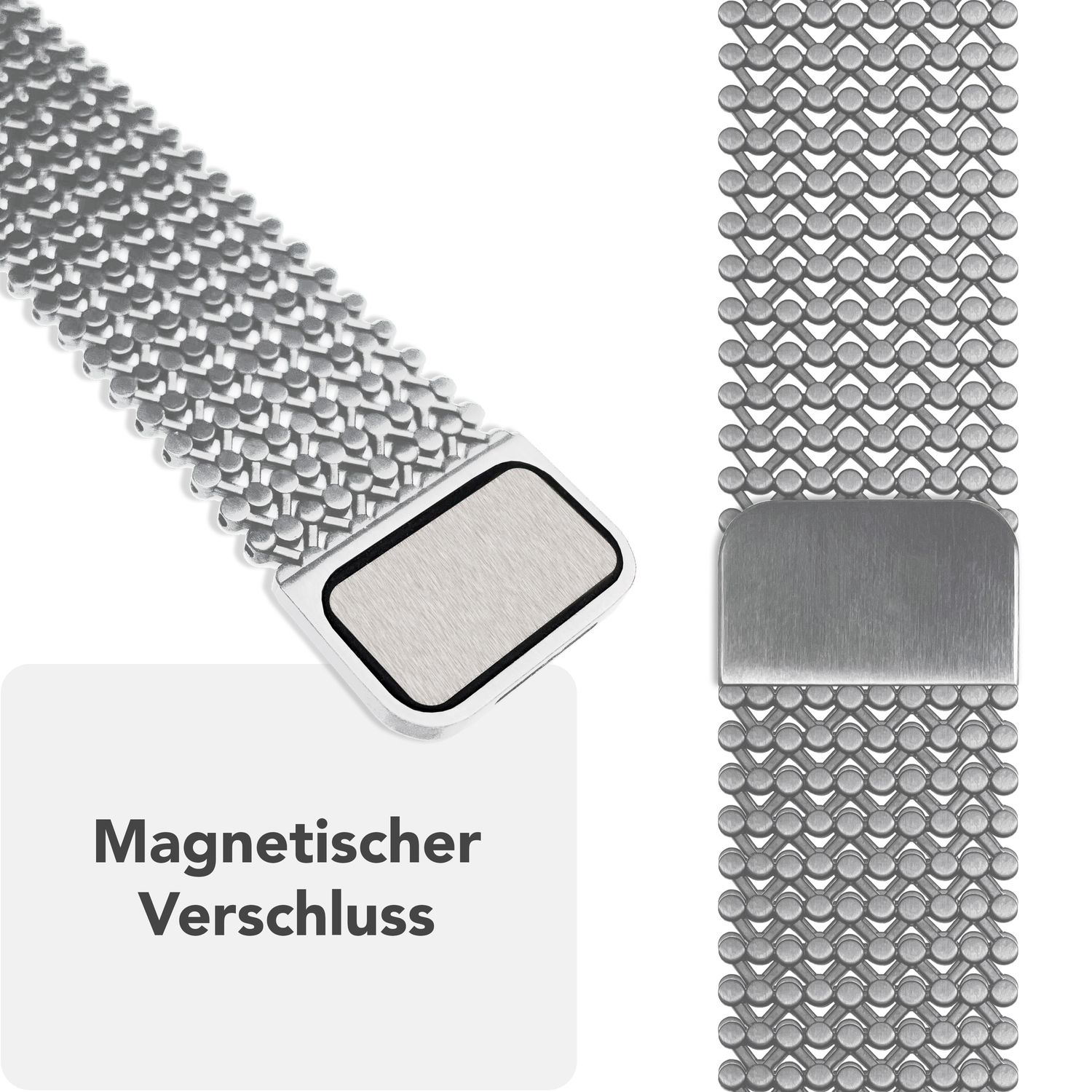 NALIA Alvia Mesh Loop Armband für Apple Watch SE/10/9/8/7/6/5/4/3/2/1, Gehäusegröße 38/40/41/42mm, Atmungsaktives Magnetisches Edelstahl Ersatzarmband Eisstern Silber NALIA Metall Armband