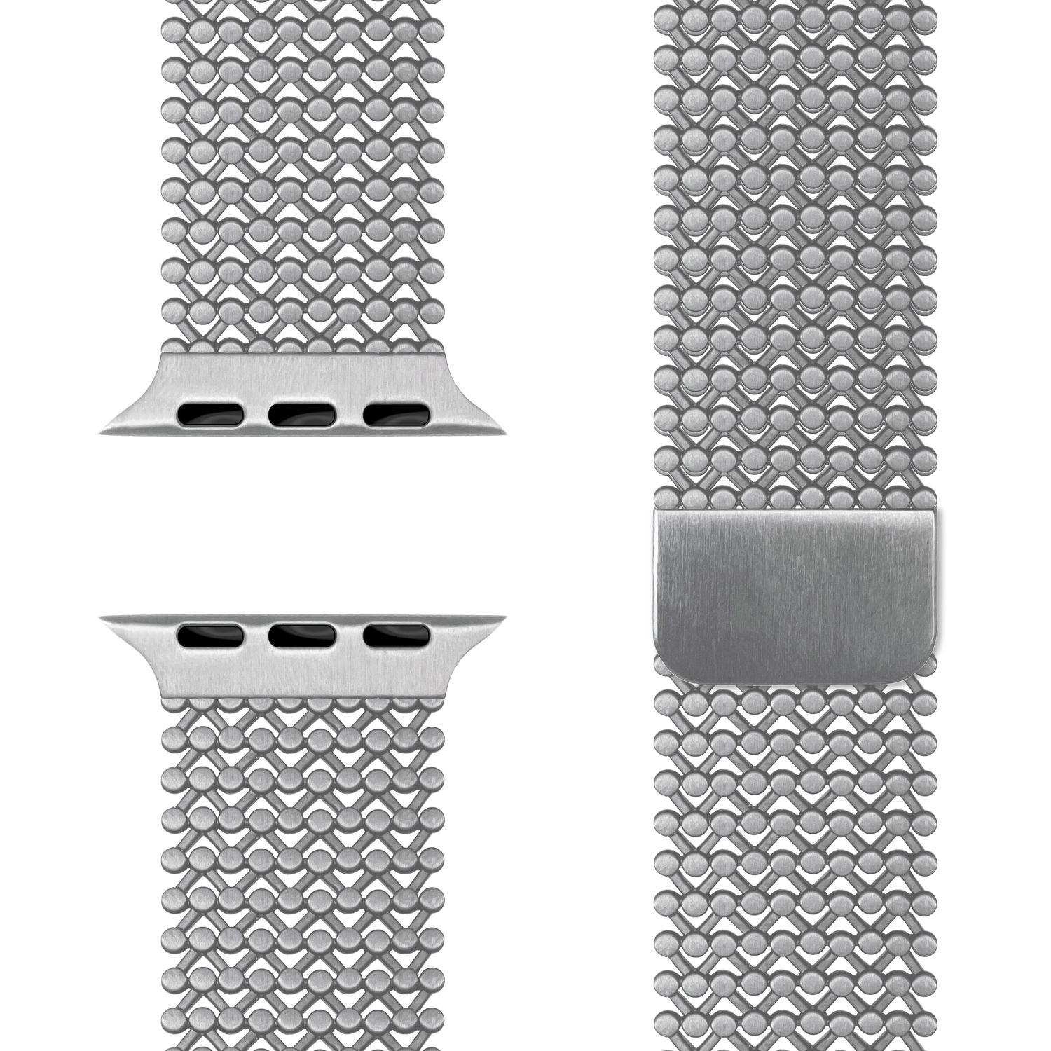 NALIA Alvia Mesh Loop Armband für Apple Watch Ultra/SE/10/9/8/7/6/5/4/3/2/1, Gehäusegröße 42/44/45/46/49mm, Atmungsaktives Magnetisches Edelstahl Ersatzarmband Eisstern Silber NALIA Metall Armband