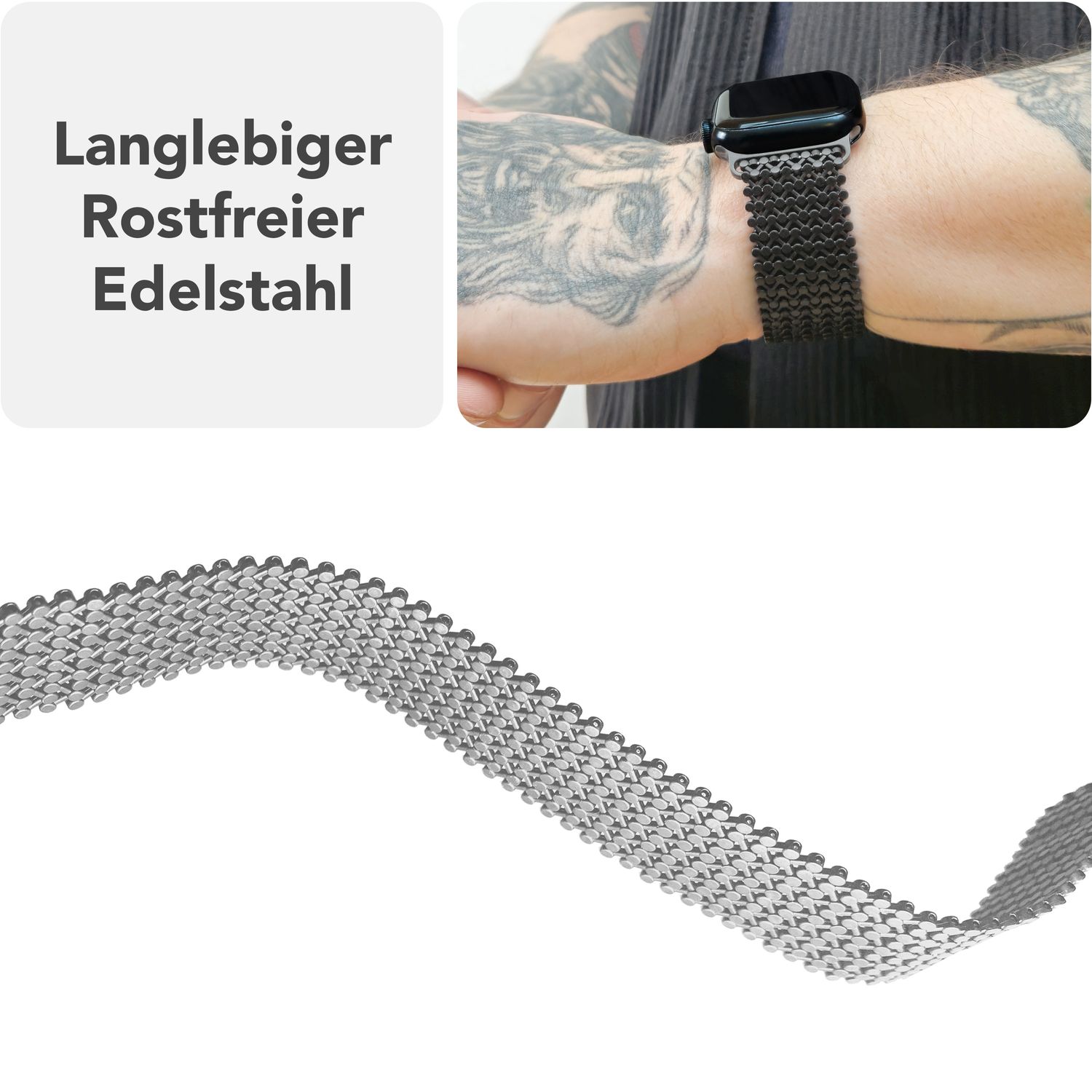 NALIA Alvia Mesh Loop Armband für Apple Watch Ultra/SE/10/9/8/7/6/5/4/3/2/1, Gehäusegröße 42/44/45/46/49mm, Atmungsaktives Magnetisches Edelstahl Ersatzarmband Eisstern Silber NALIA Metall Armband